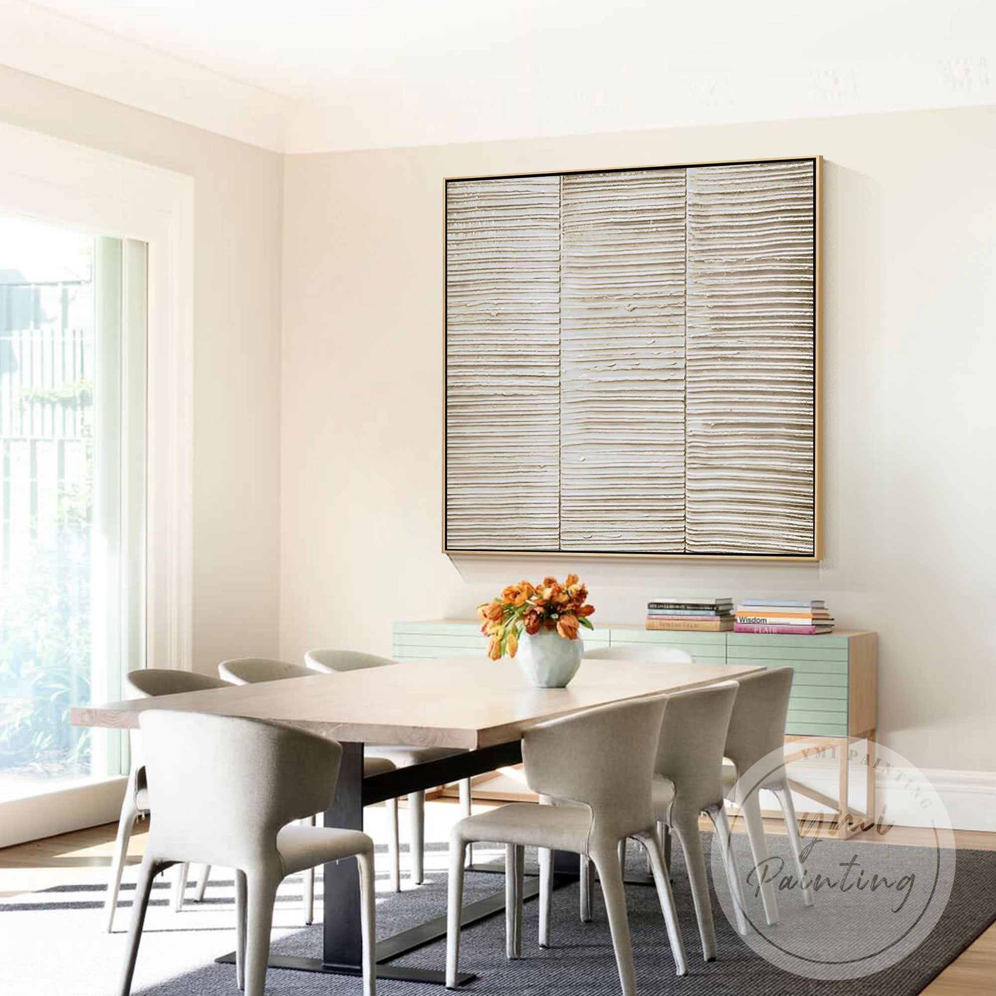 Textured abstract neutral wall art for office interior design