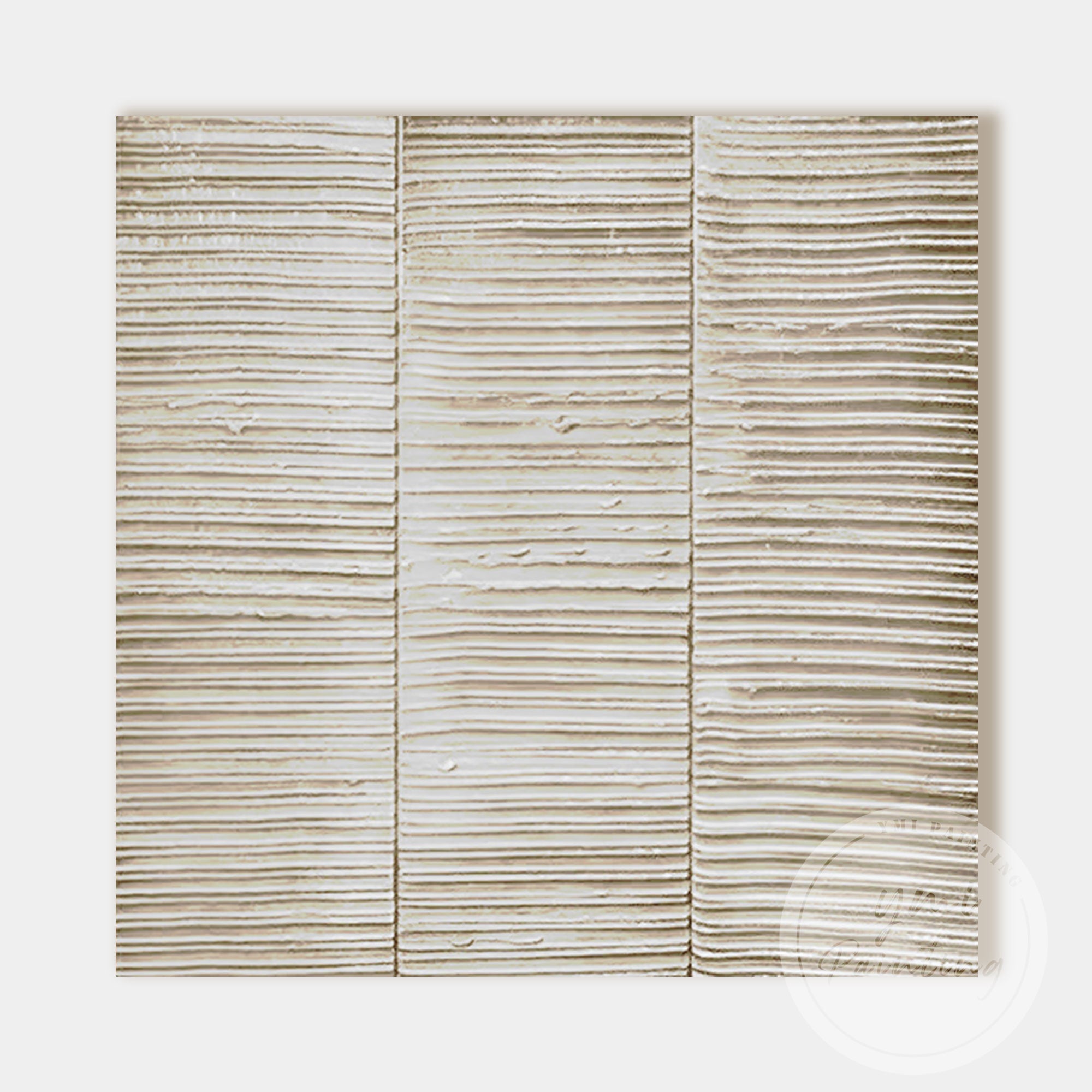 Abstract beige textured wall art with horizontal line design