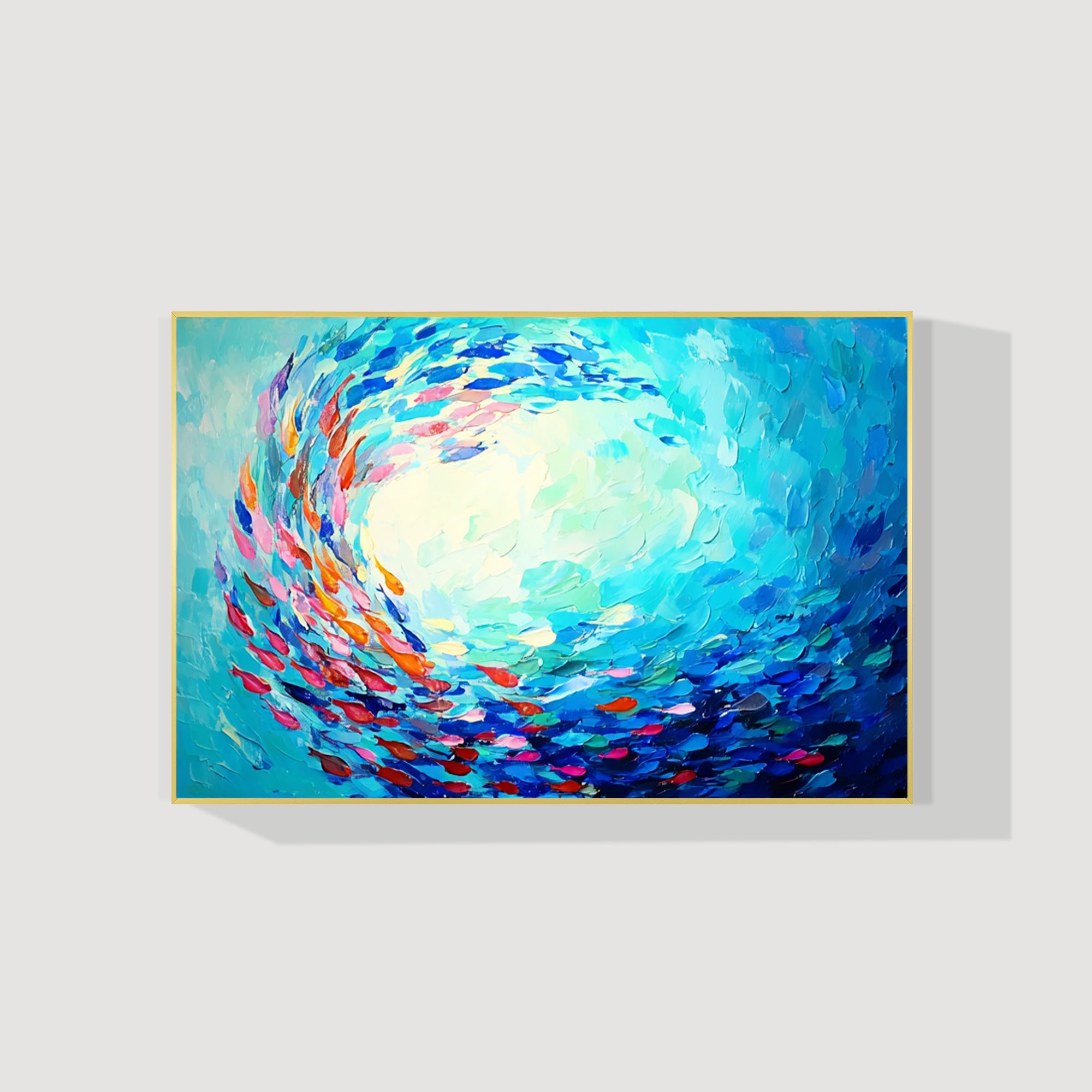 Abstract blue fish painting ocean swirl canvas wall art