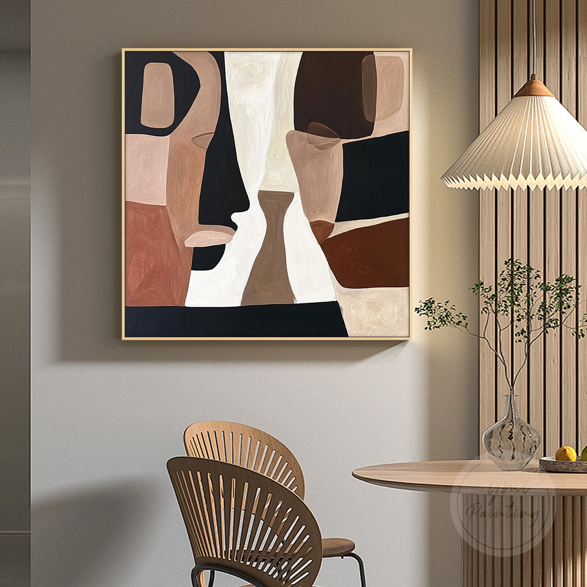 Modern color block abstract face painting with terracotta dusty rose caramel and black