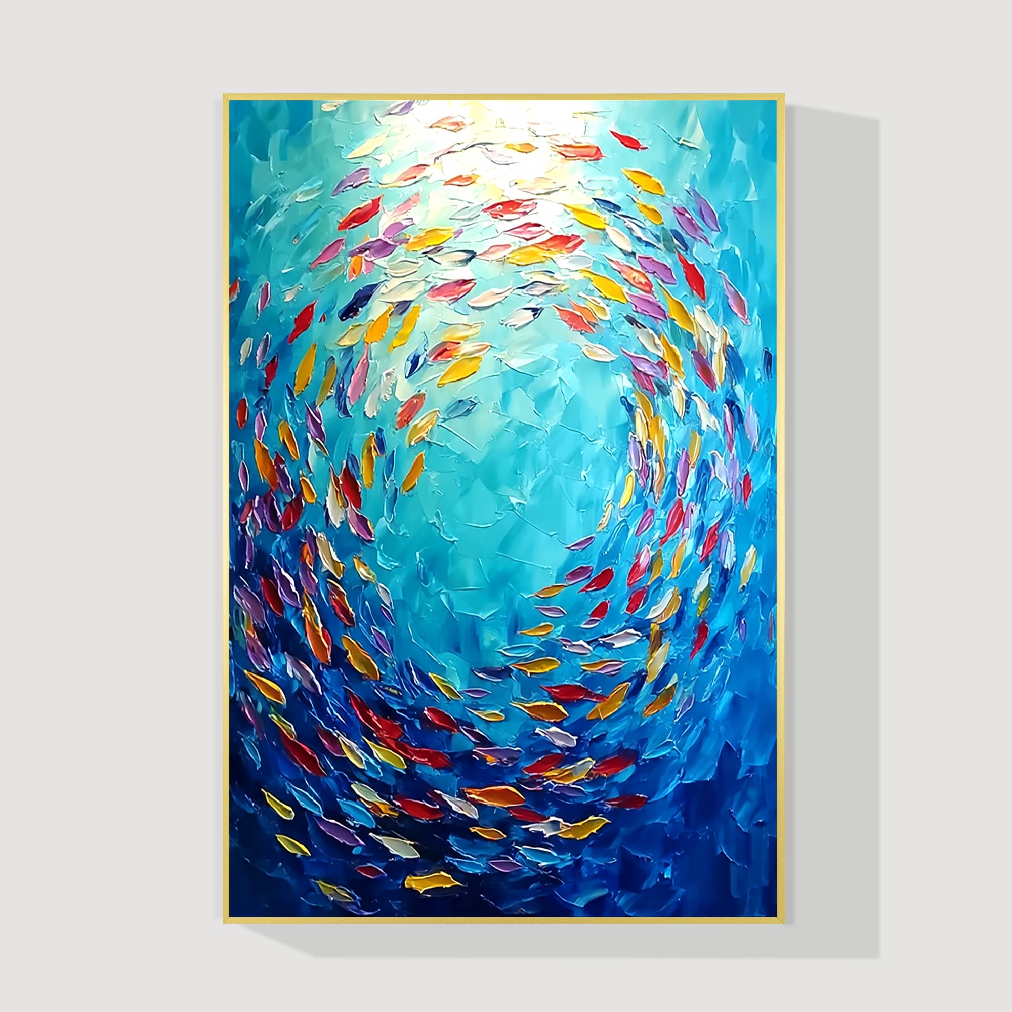 Abstract fish swirl painting colorful ocean canvas wall art