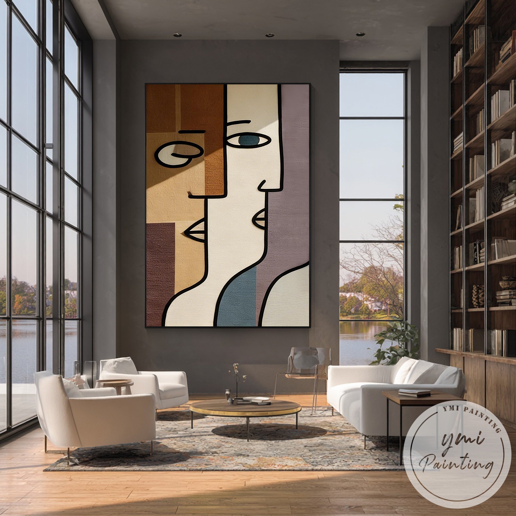 Large abstract geometric portrait canvas wall art design