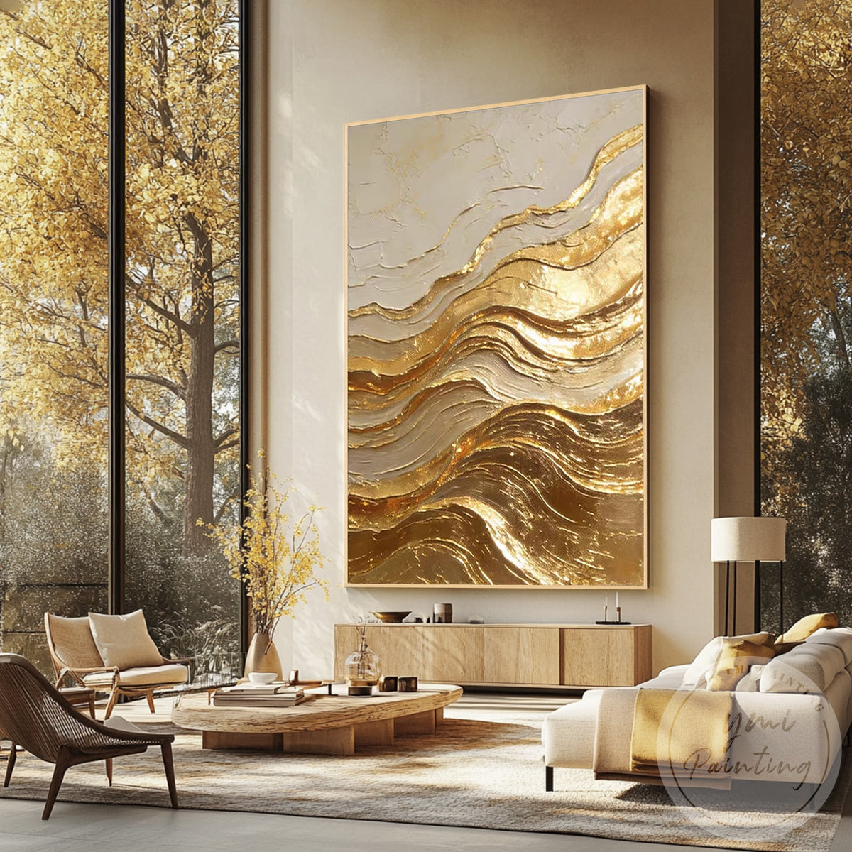 Luxury champagne gold fluid painting on canvas
