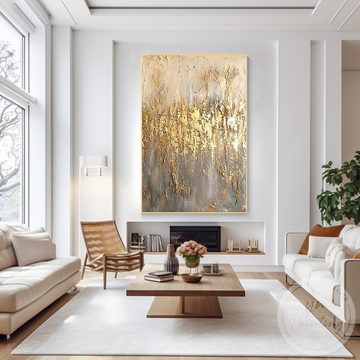 Modern abstract metallic painting on canvas