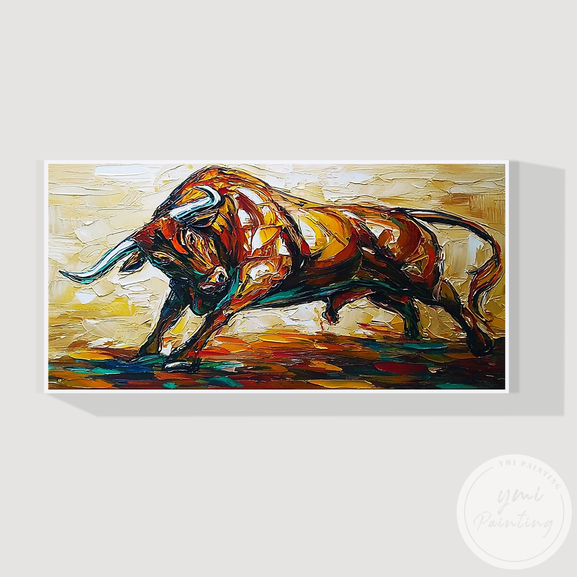 Heavy texture abstract bull painting for office or home