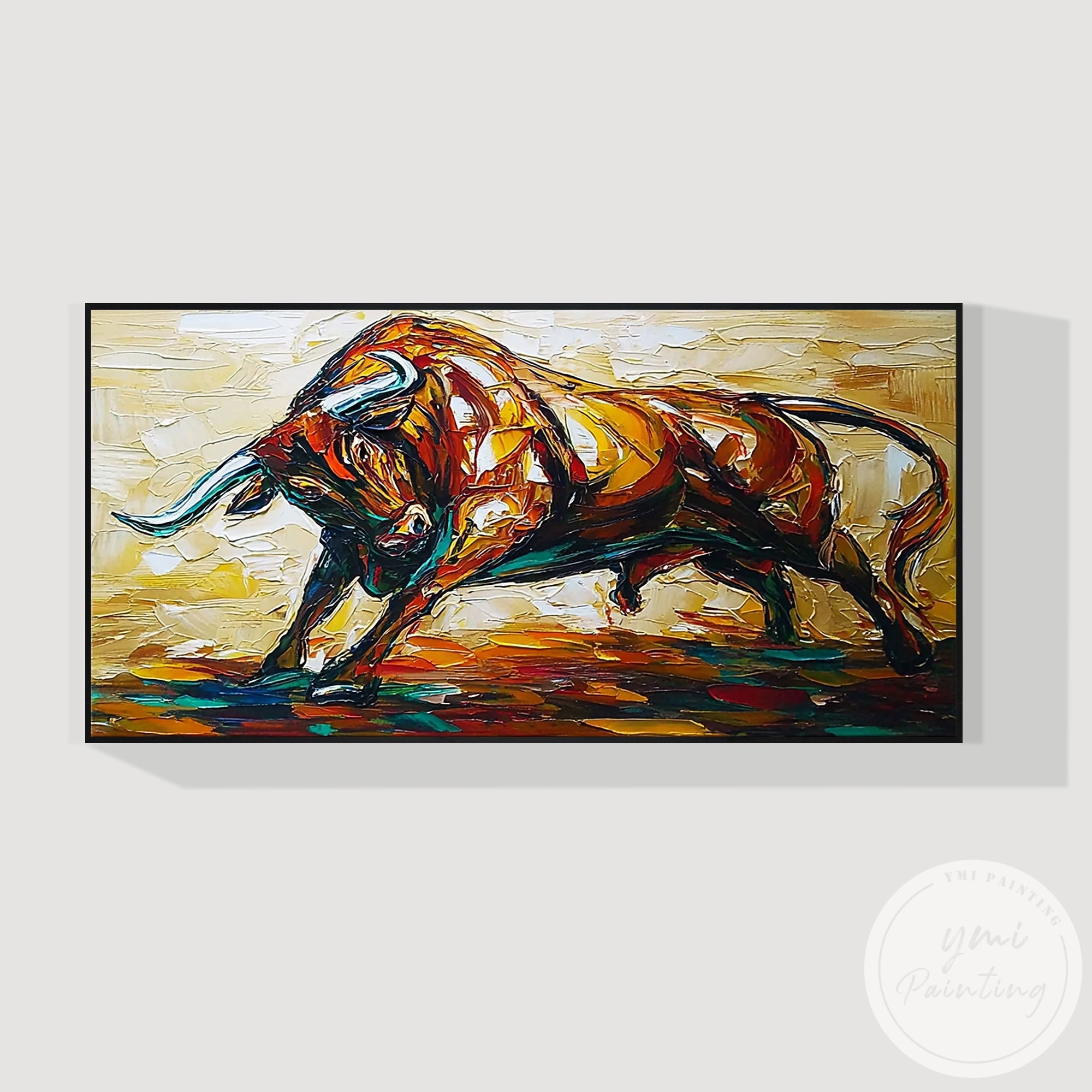 Large modern golden bull artwork for stylish interior walls