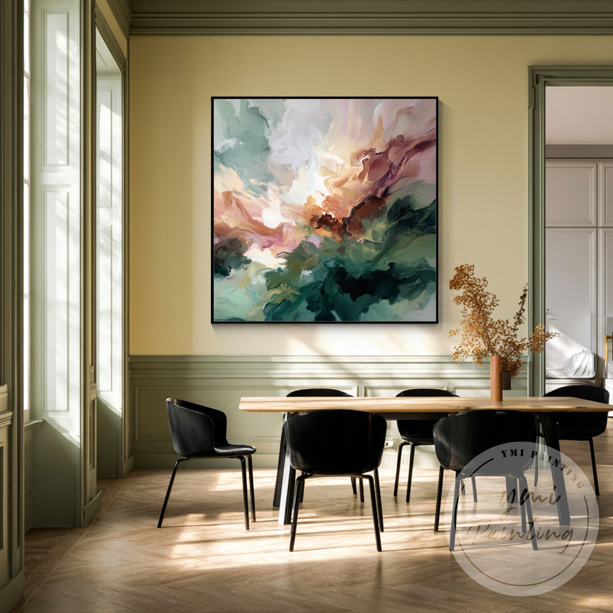 Modern minimalist green abstract wall decor painting