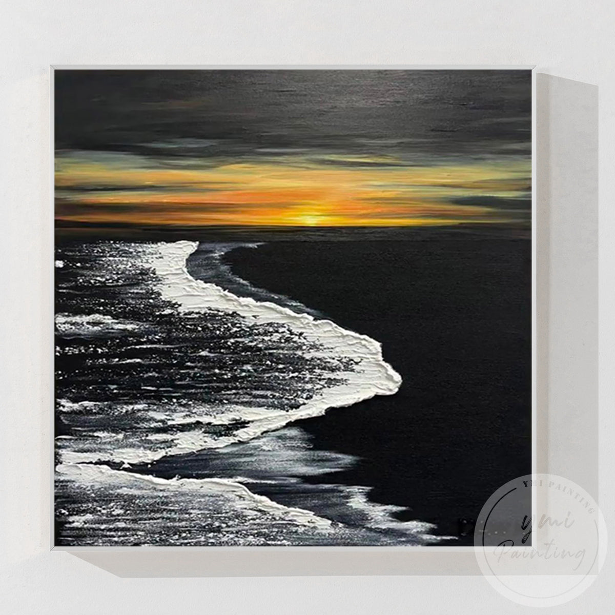 Modern gold ocean sunset painting for coastal interiors