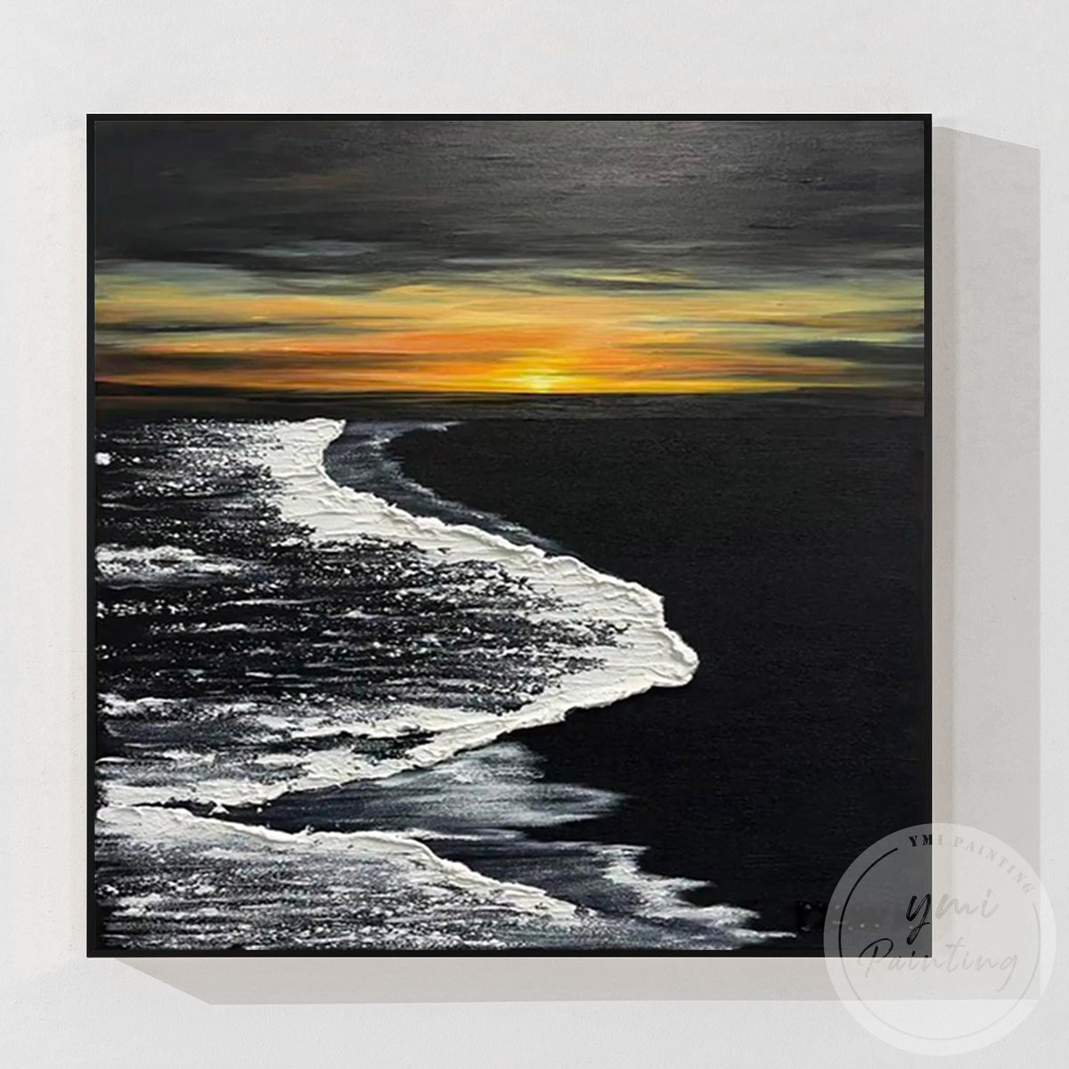 Black and white ocean canvas with luxurious gold accents