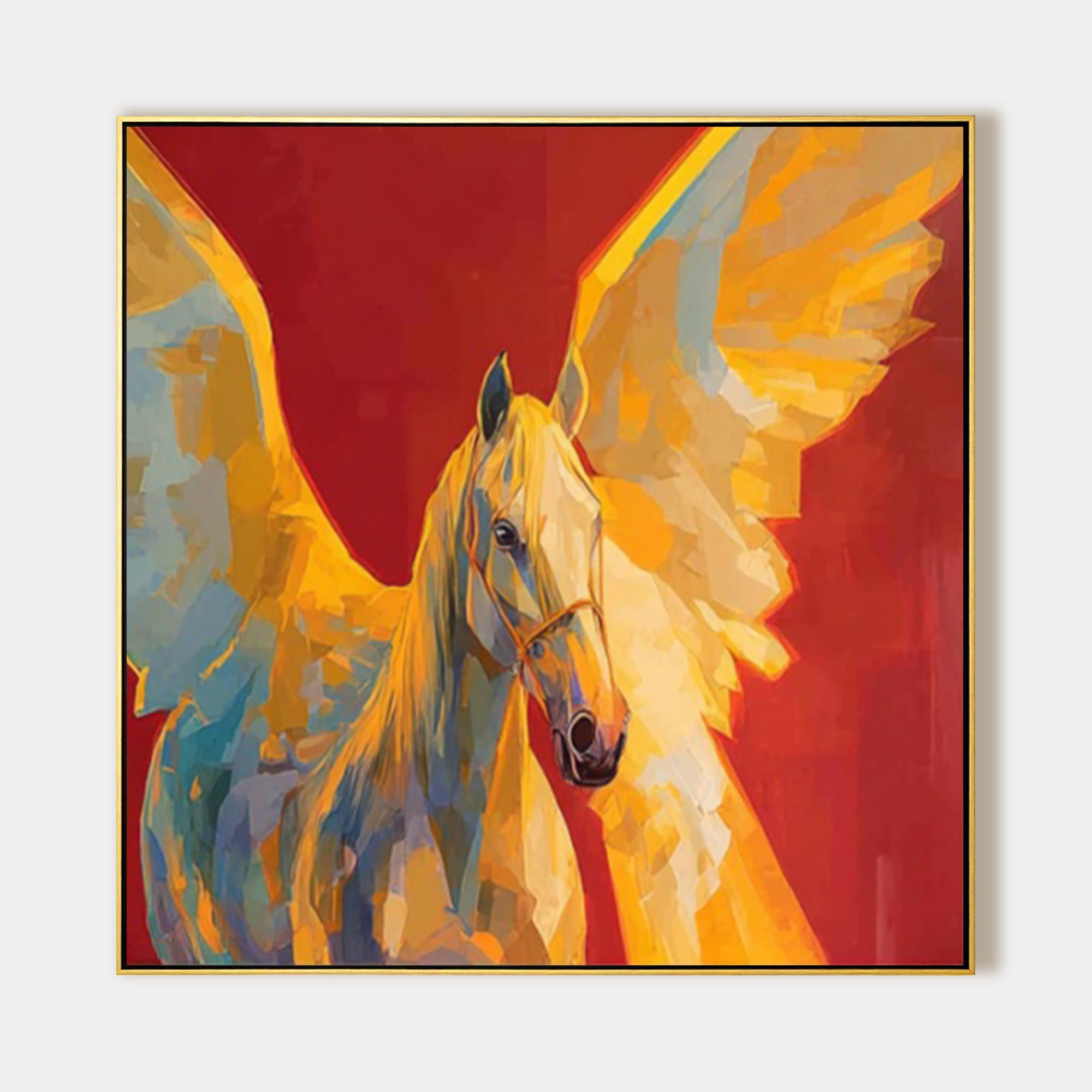天馬　ペガサス　壁掛けアート 抽象的なペガサス絵画 – ゴールデンウィングホースキャンバスウォール
