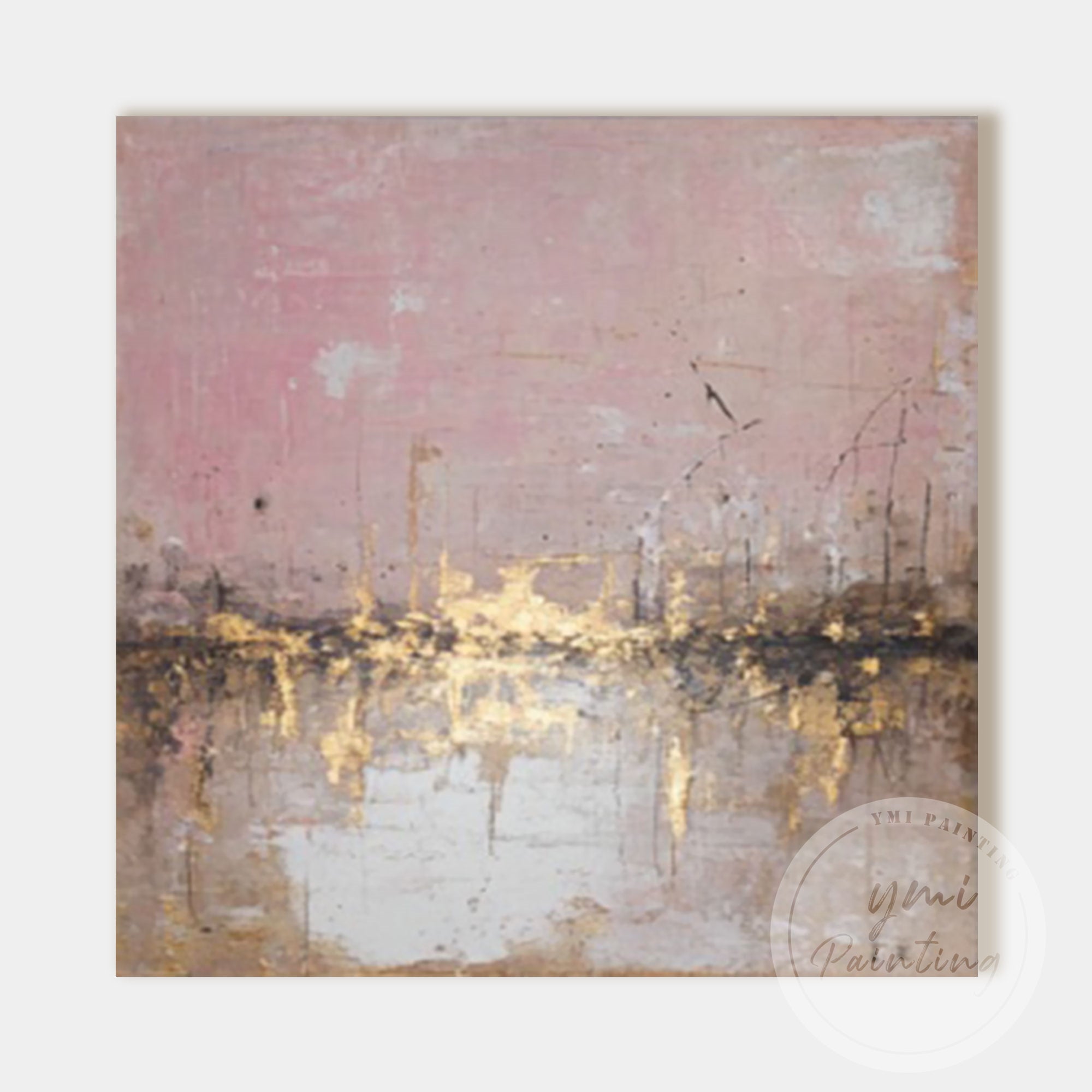 Luxury cityscape canvas artwork with gold highlights