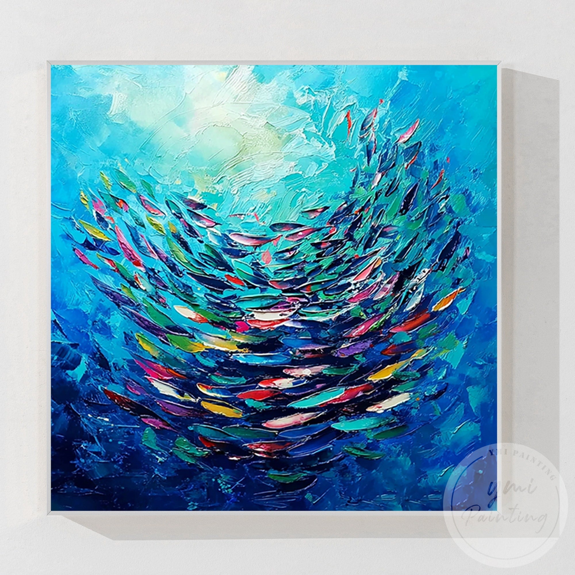 Original abstract fish painting with dynamic swirling movement