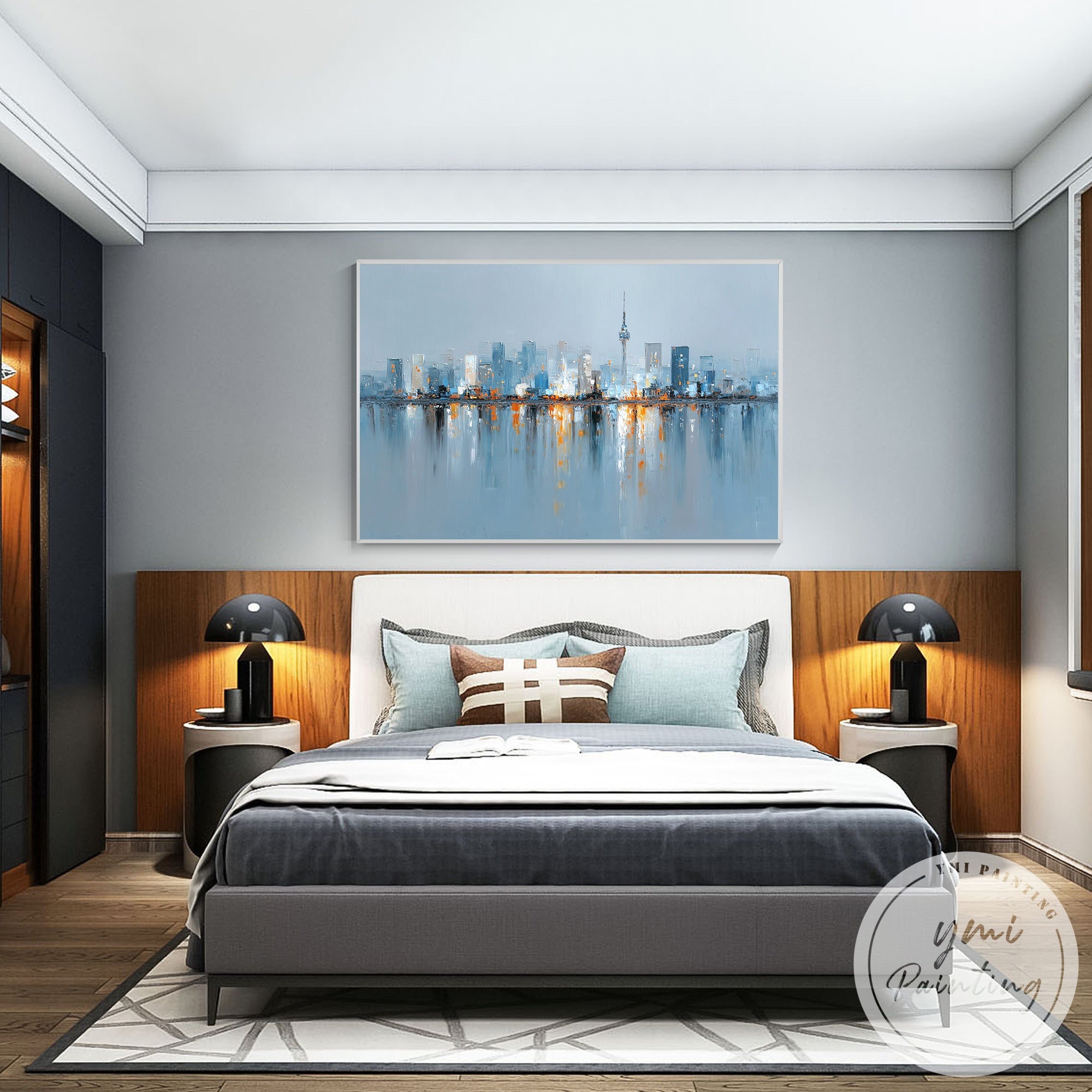 Modern handmade cityscape painting for office wall decor