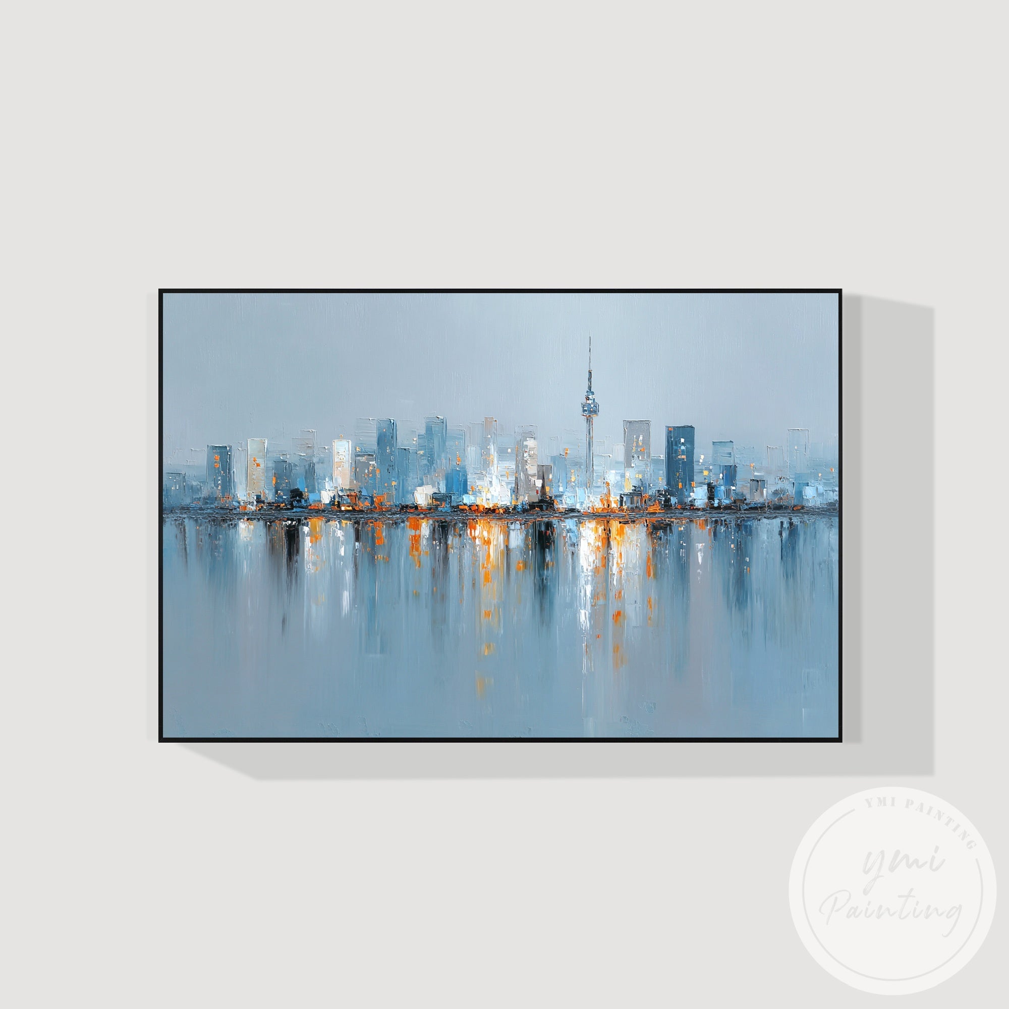 Minimalist urban city wall art blue grey contemporary decor