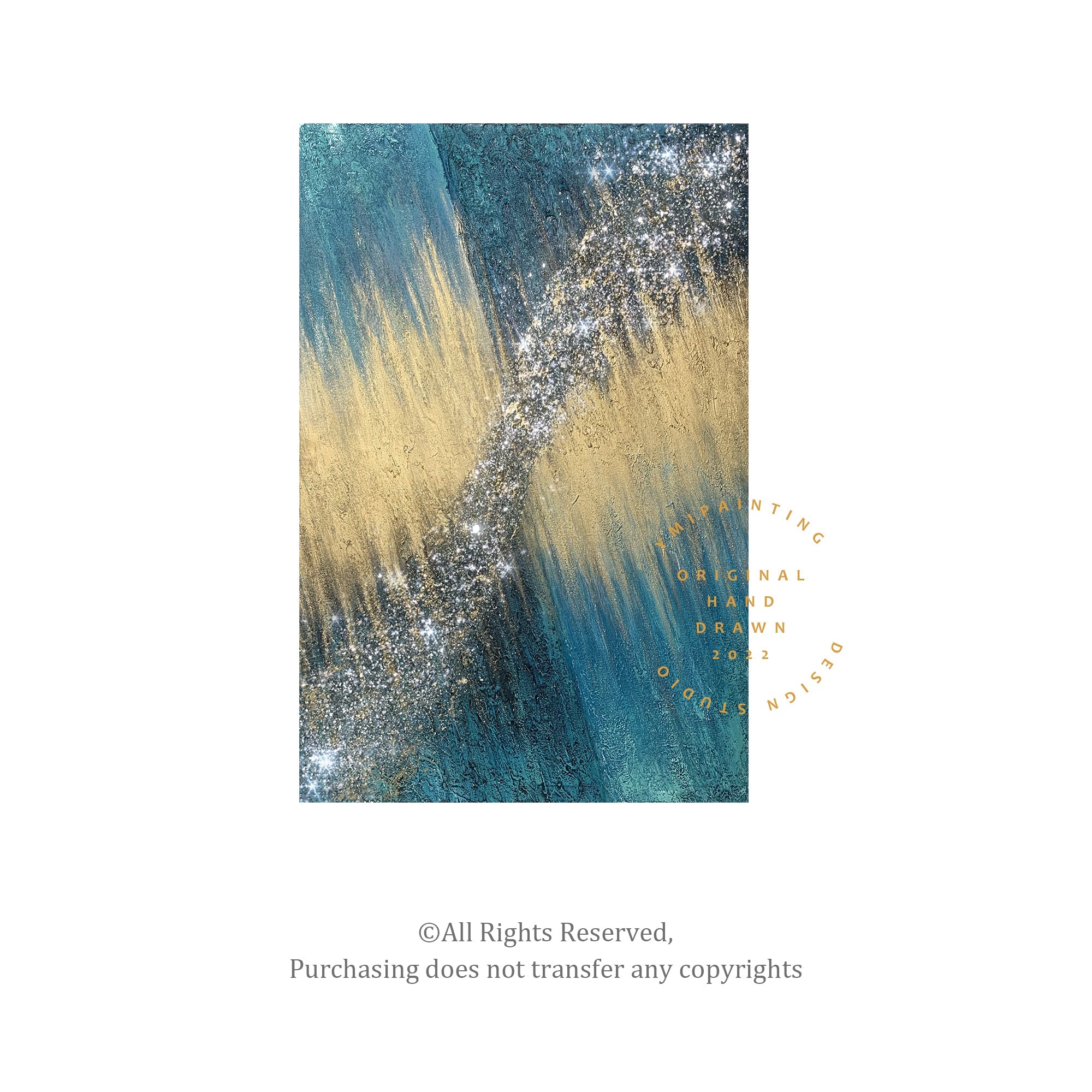 Arte con hojas de oro y purpurina verde azulado #YMA0235