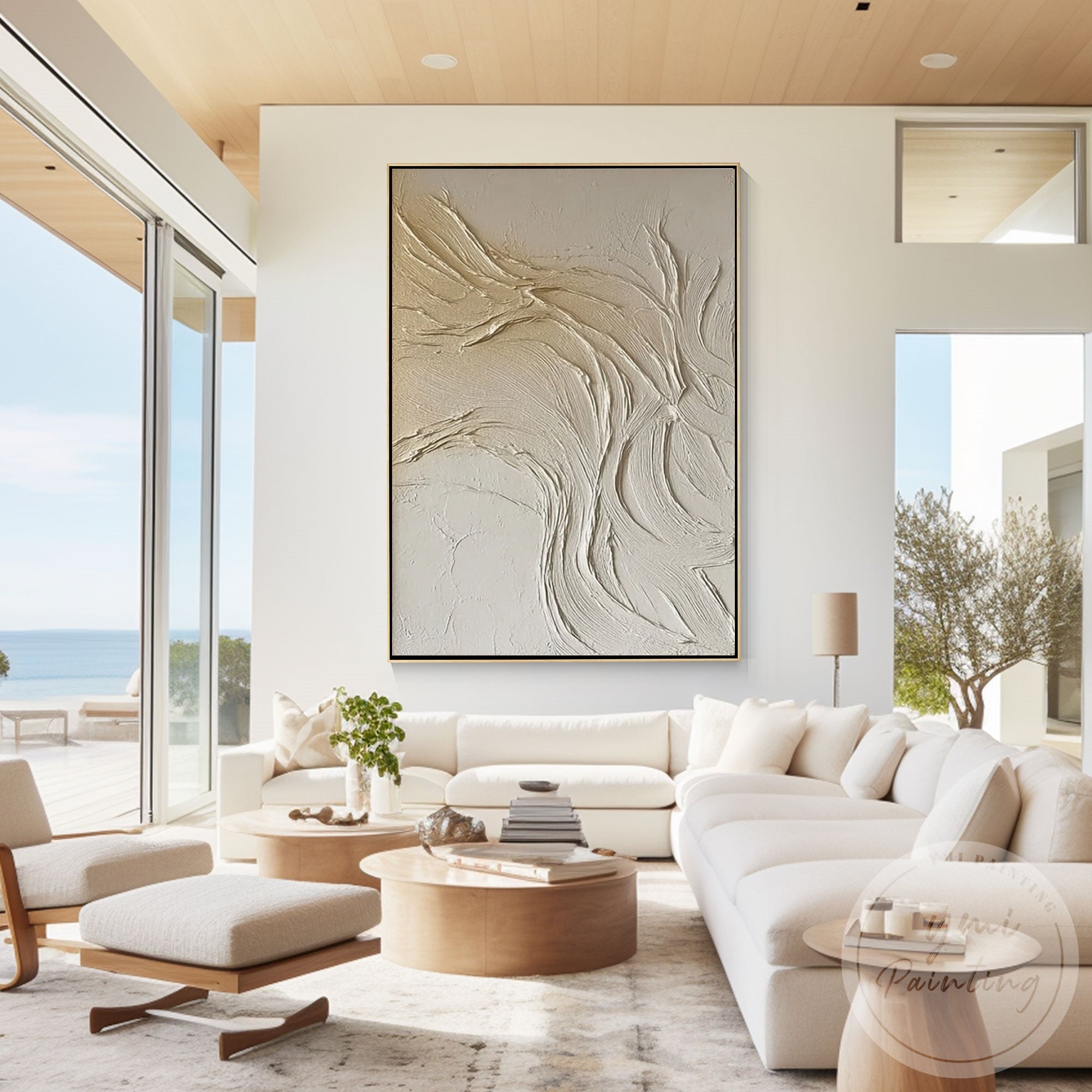 Organic plaster painting beige minimalist luxury wall artwork