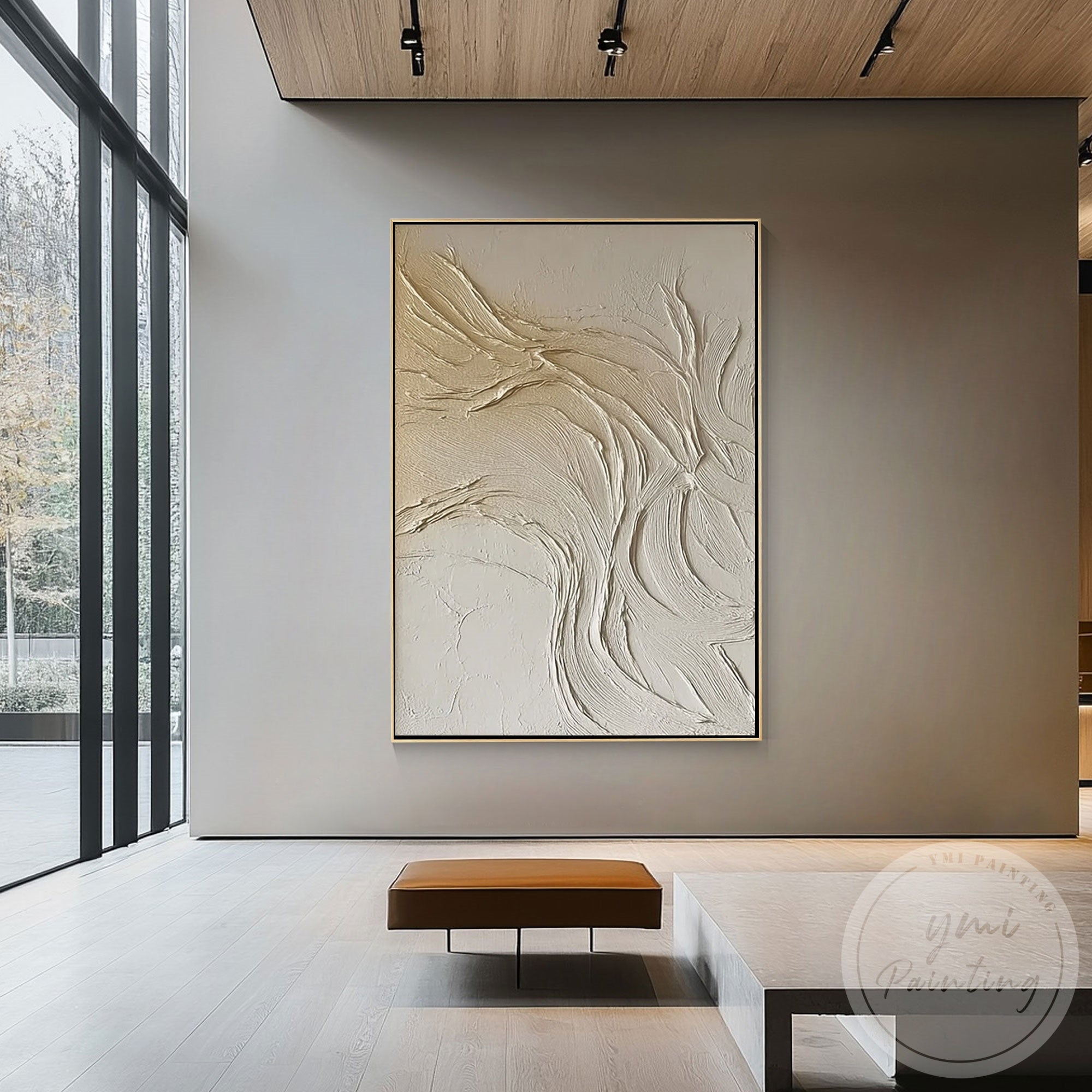 Neutral beige plaster wall art for living room decoration