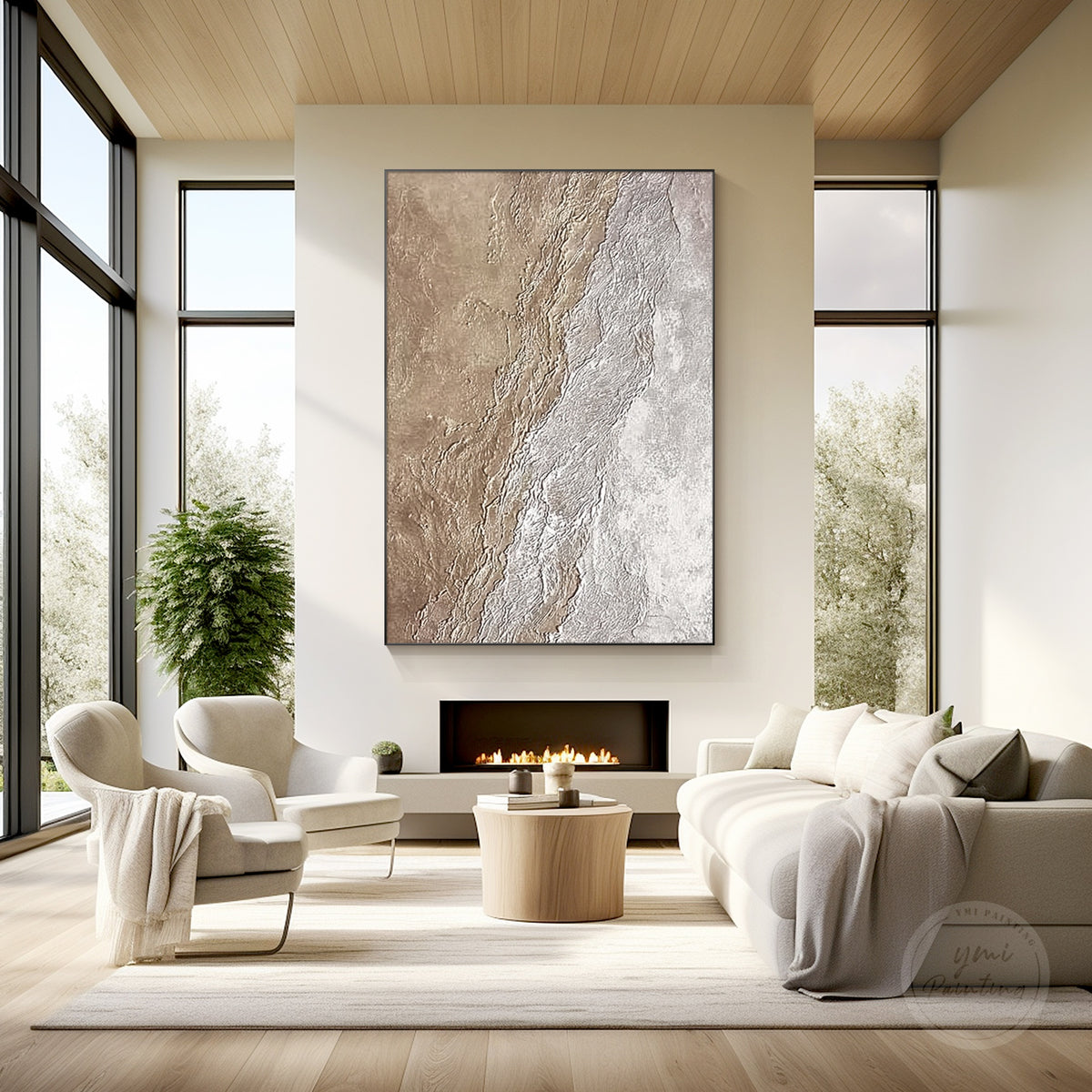 Beige and ivory abstract textured wall art, detail