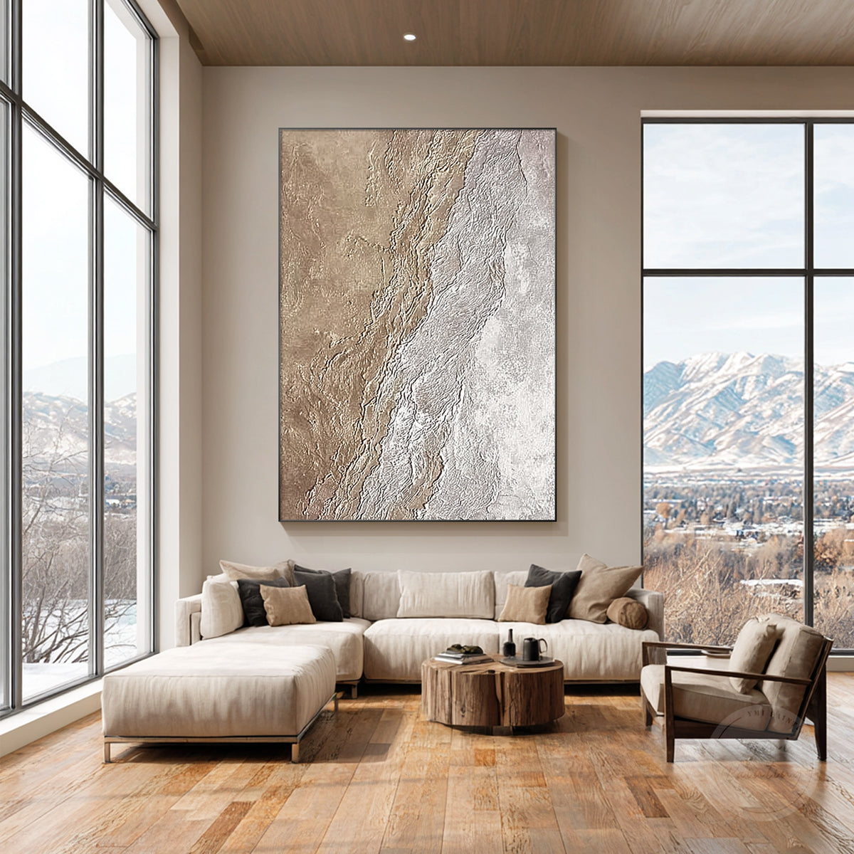 Beige and ivory abstract wall art, texture detail