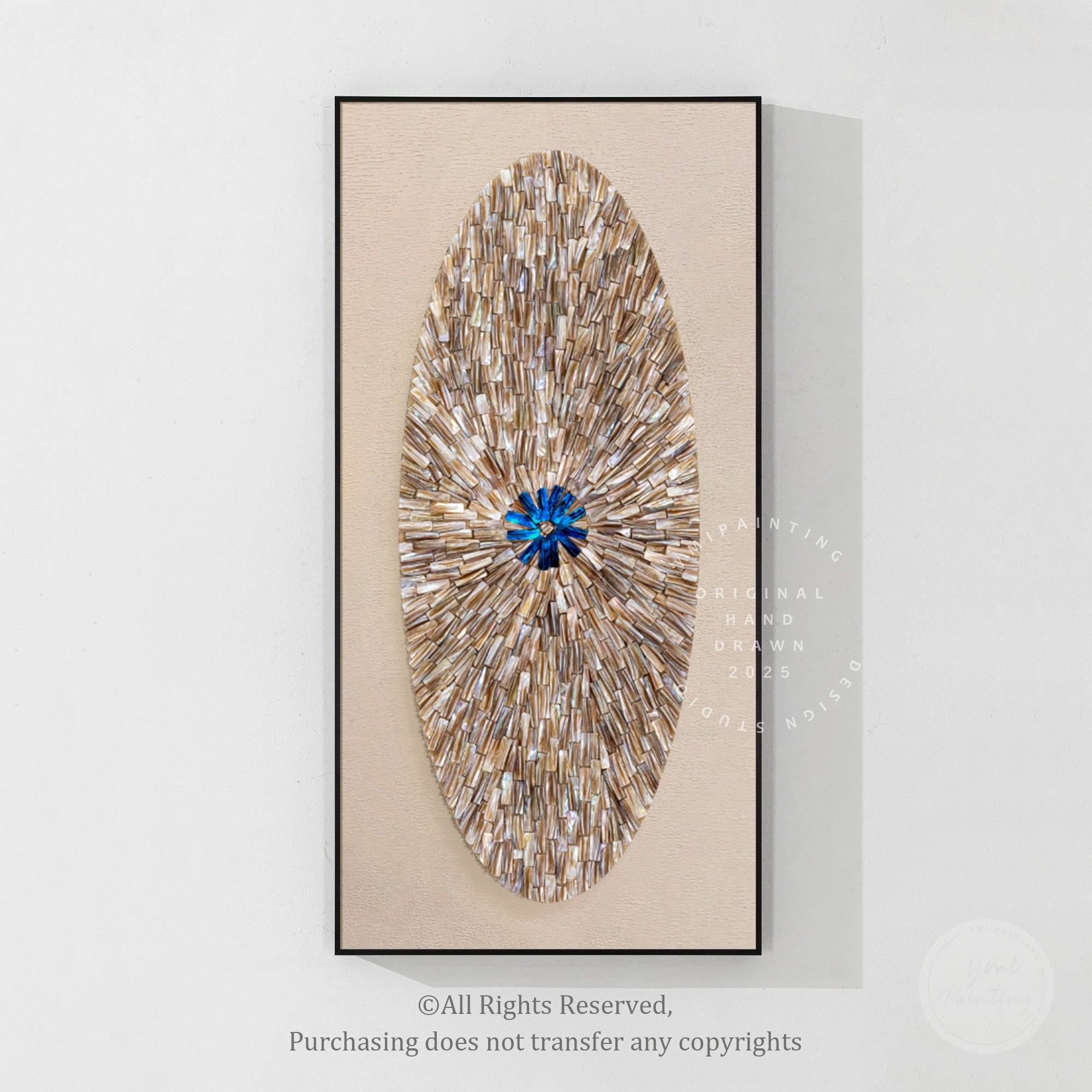 Modern beach inspired wall art featuring oyster shells, neutral colors, and elegant textured home decor