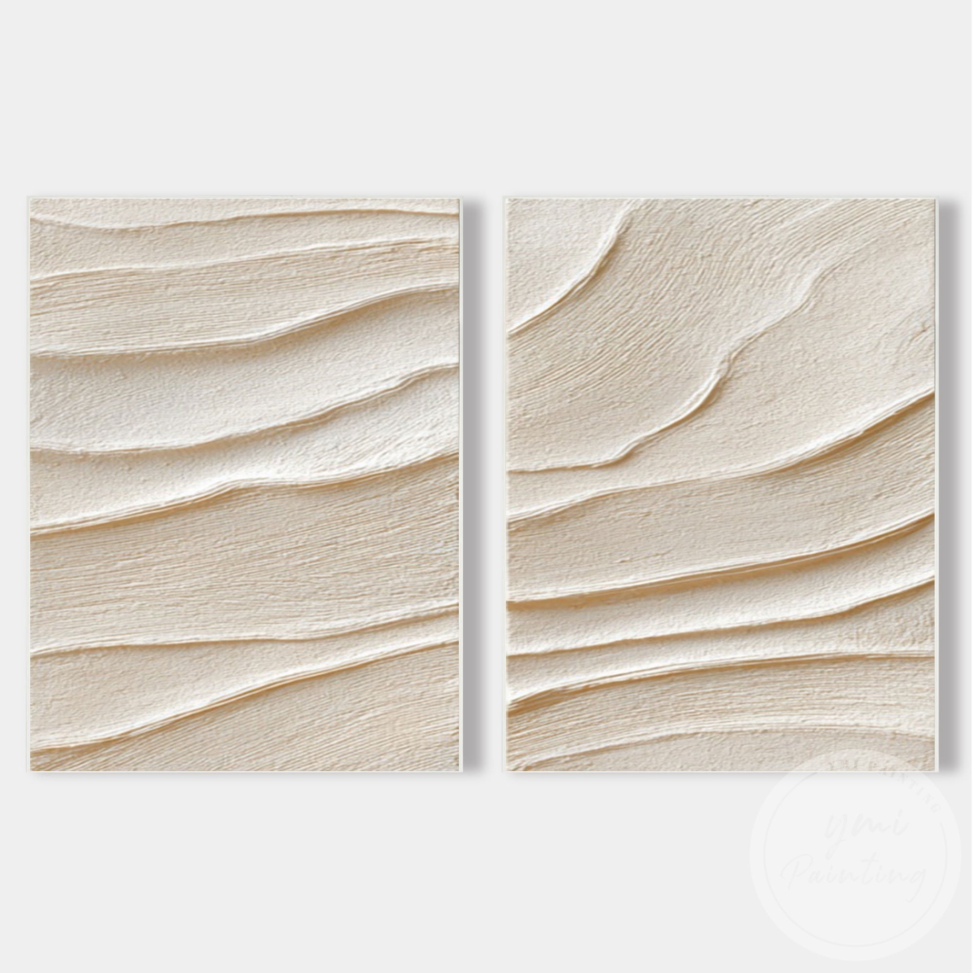 Set of two beige abstract paintings contemporary interior art