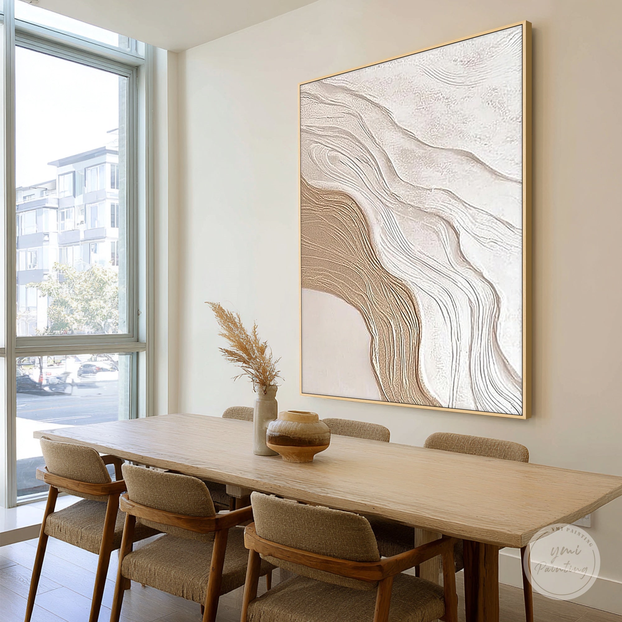 neutral wall decor textured beige white artwork