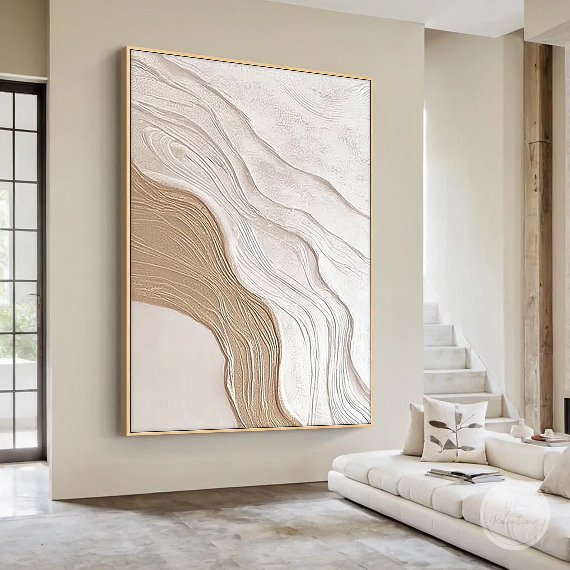 hand painted plaster art curved line surface detail
