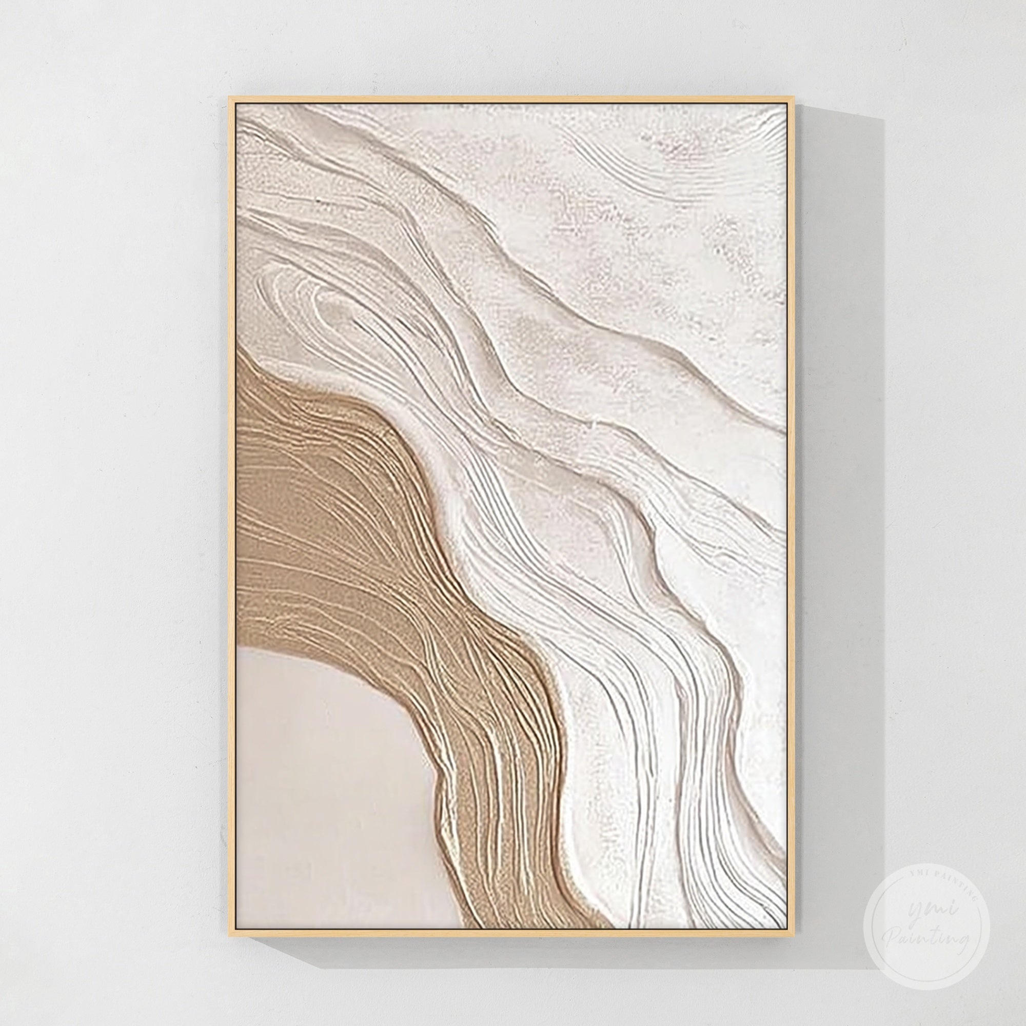 beige white textured abstract wall art flowing line design