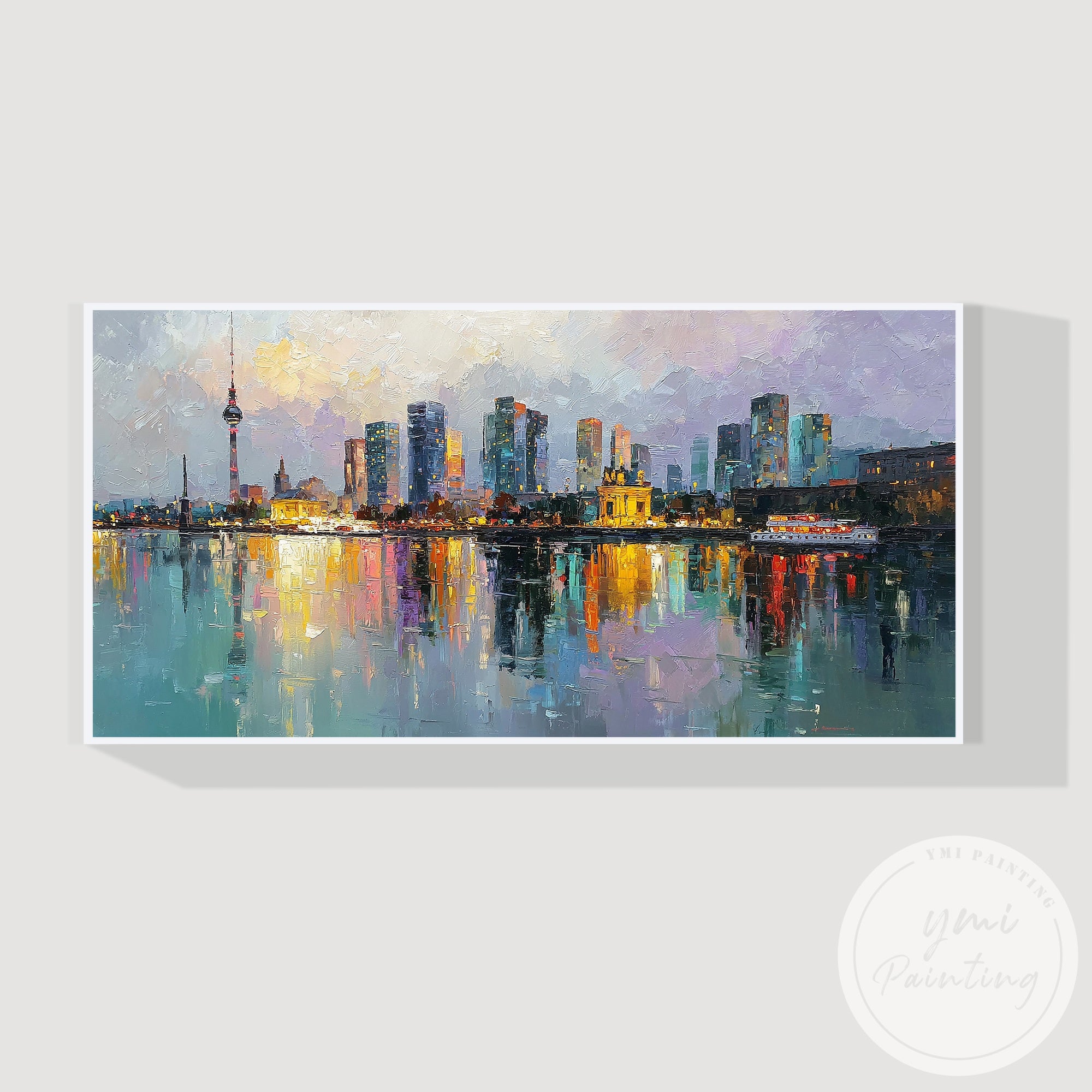 Large urban skyline wall art Berlin original canvas painting