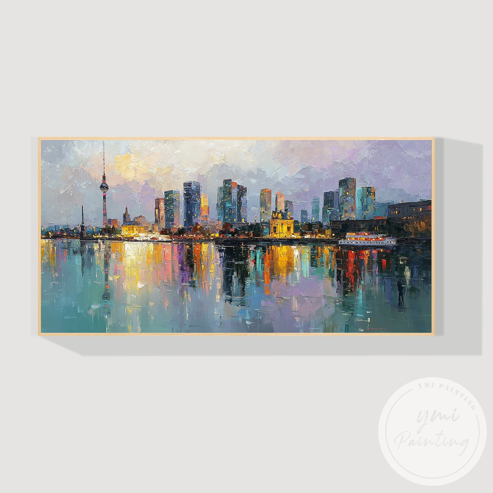 Expressive Berlin skyline oil painting modern interior decor