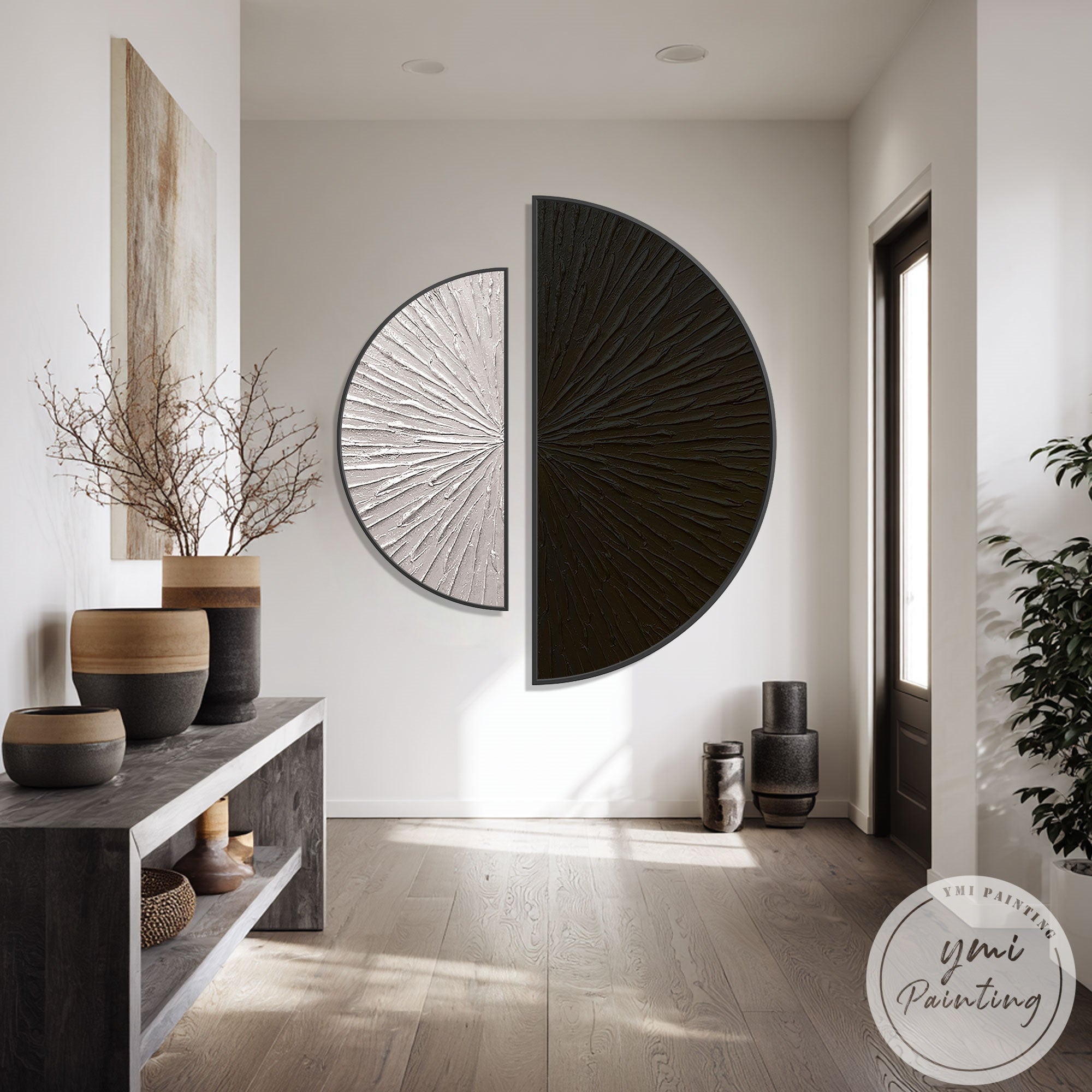 Abstract wall art set in black beige tones for living room