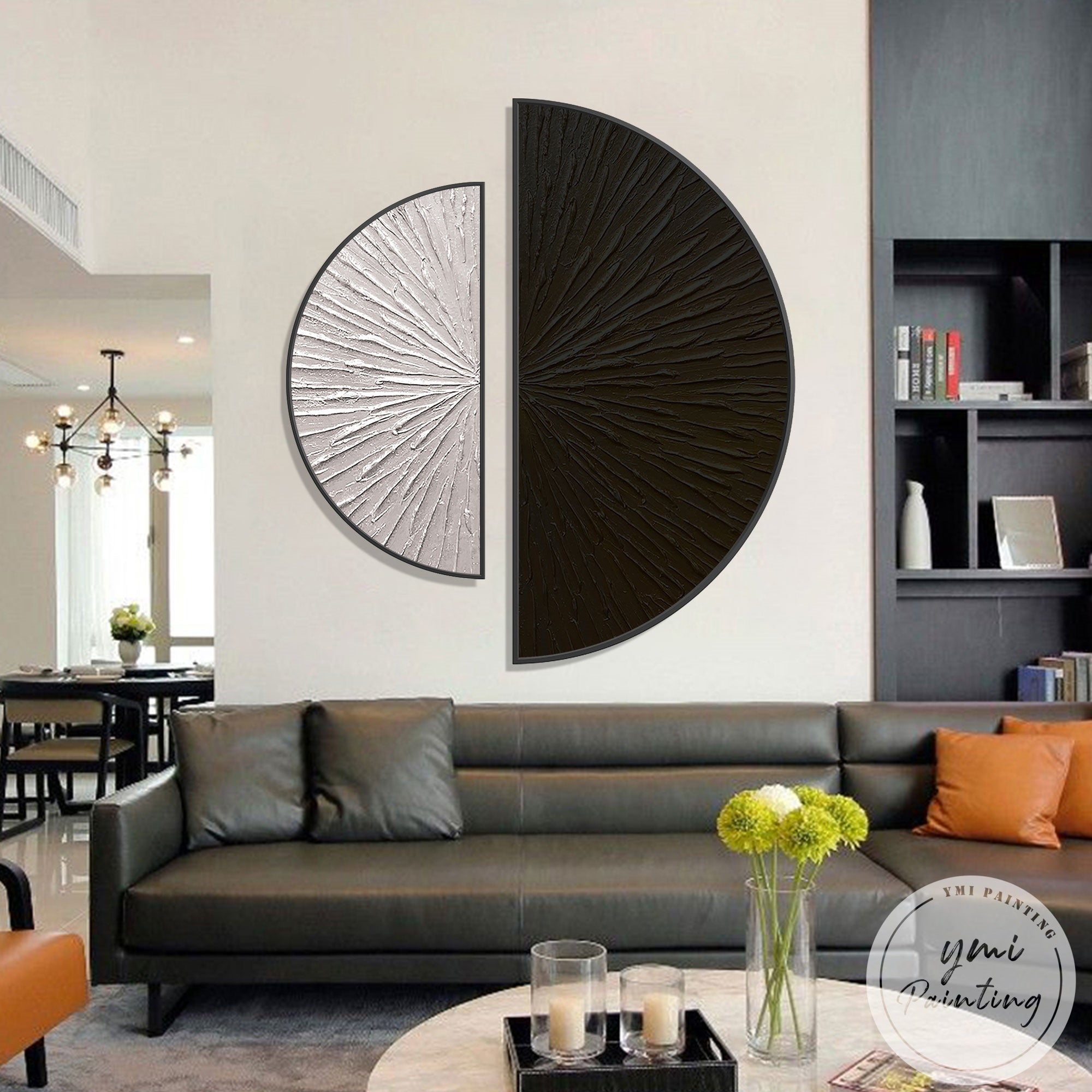 Textured semi circle canvas painting for contemporary interiors