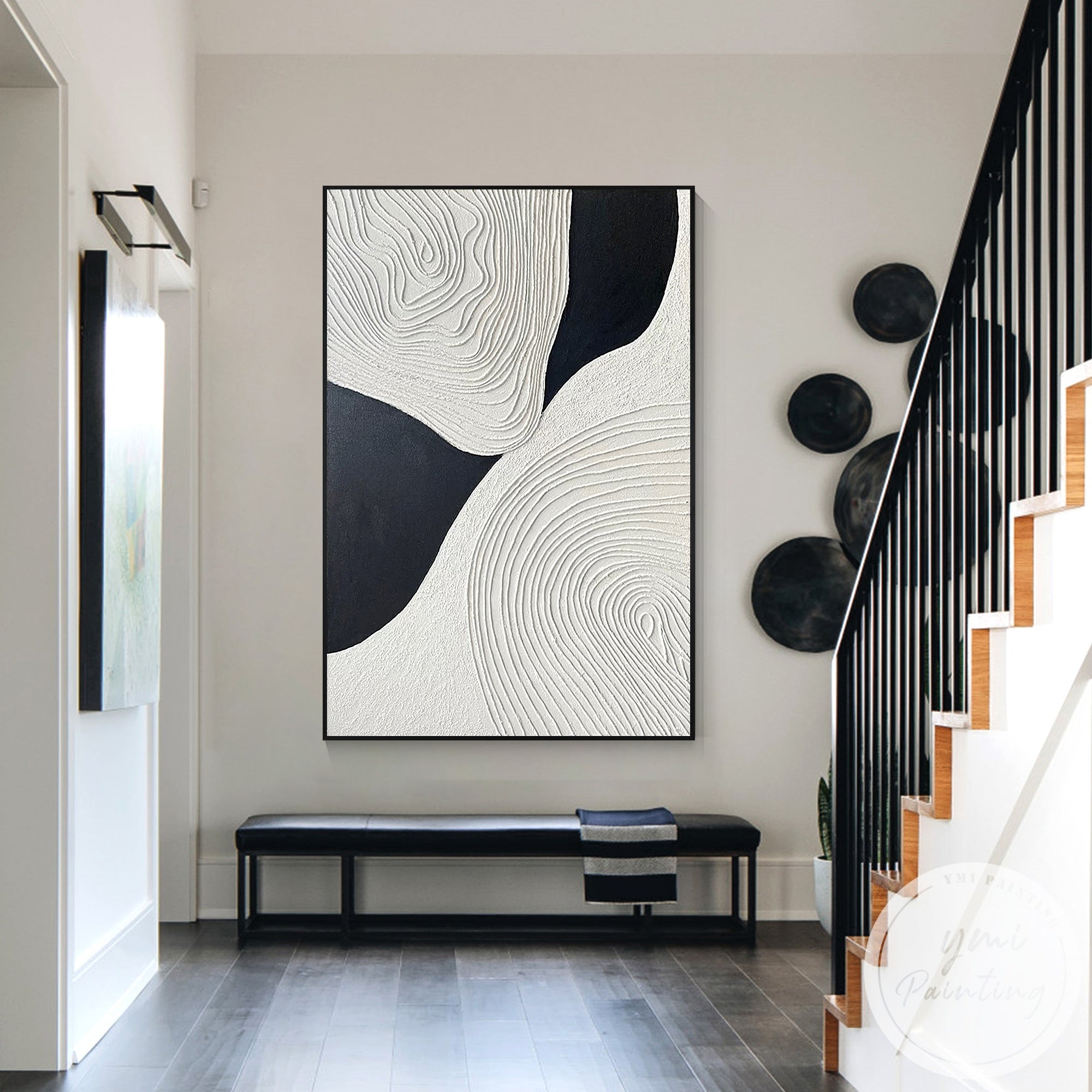 3D textured black white canvas modern minimalist art