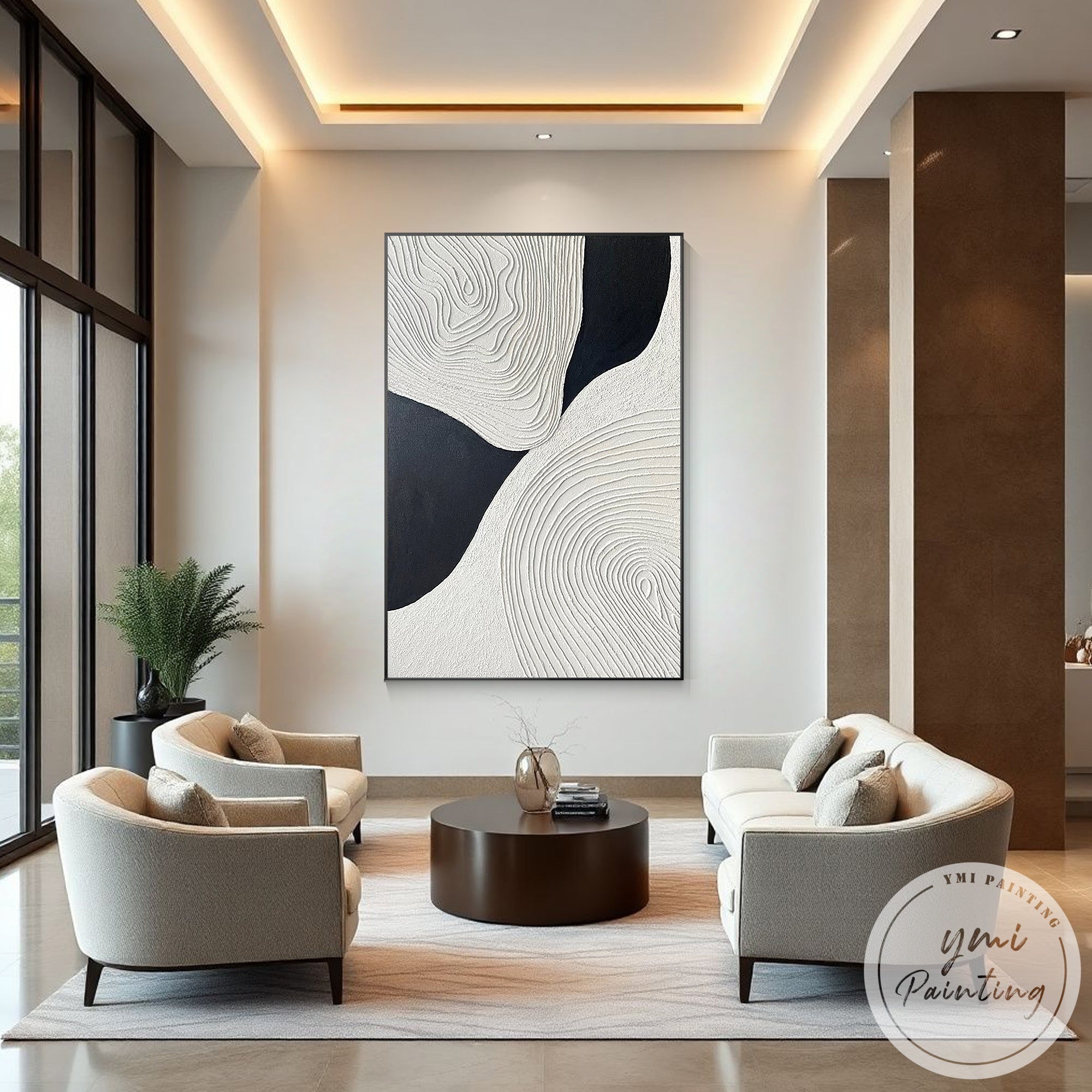 Monochrome abstract wall art textured canvas design