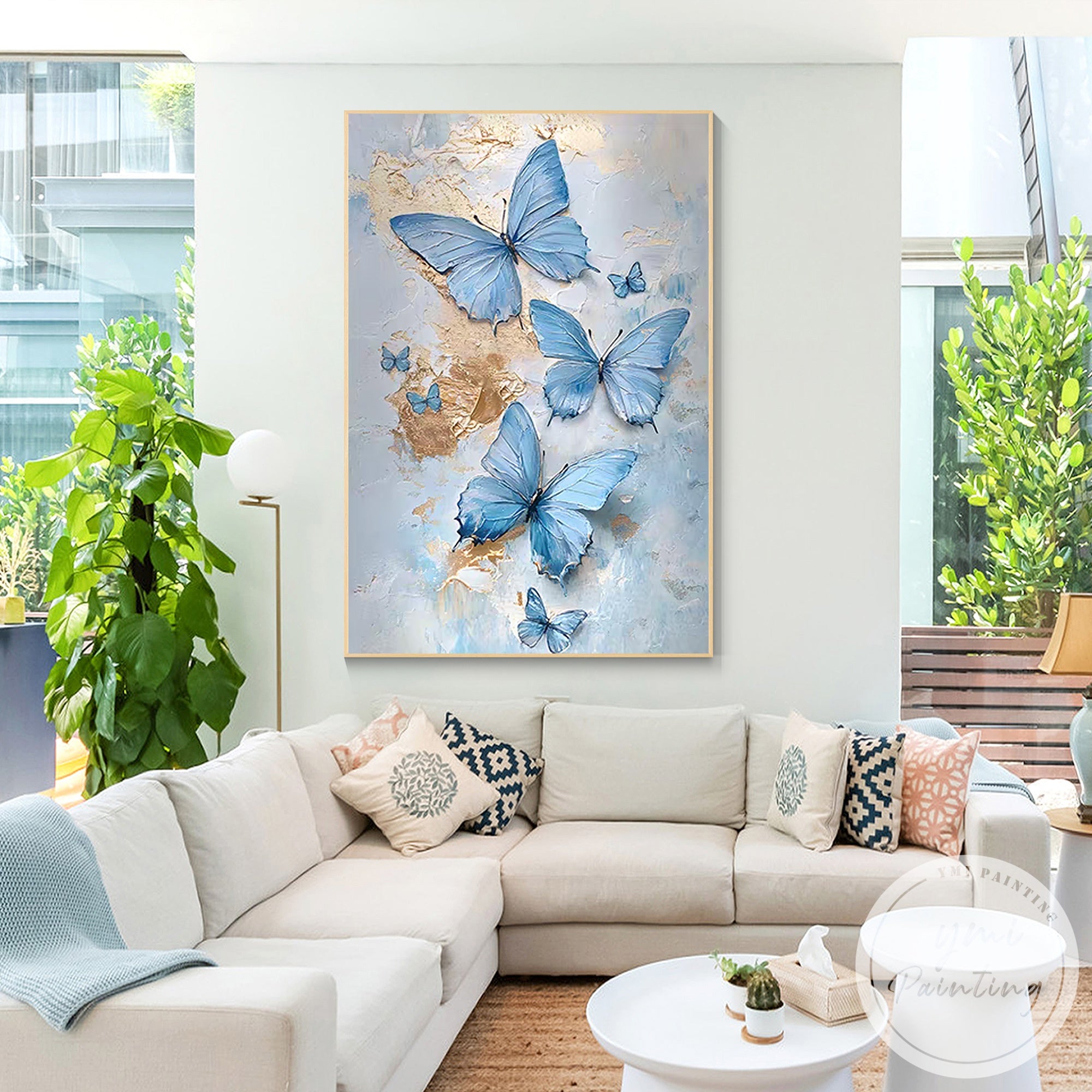 Extra large modern butterfly canvas art vertical composition