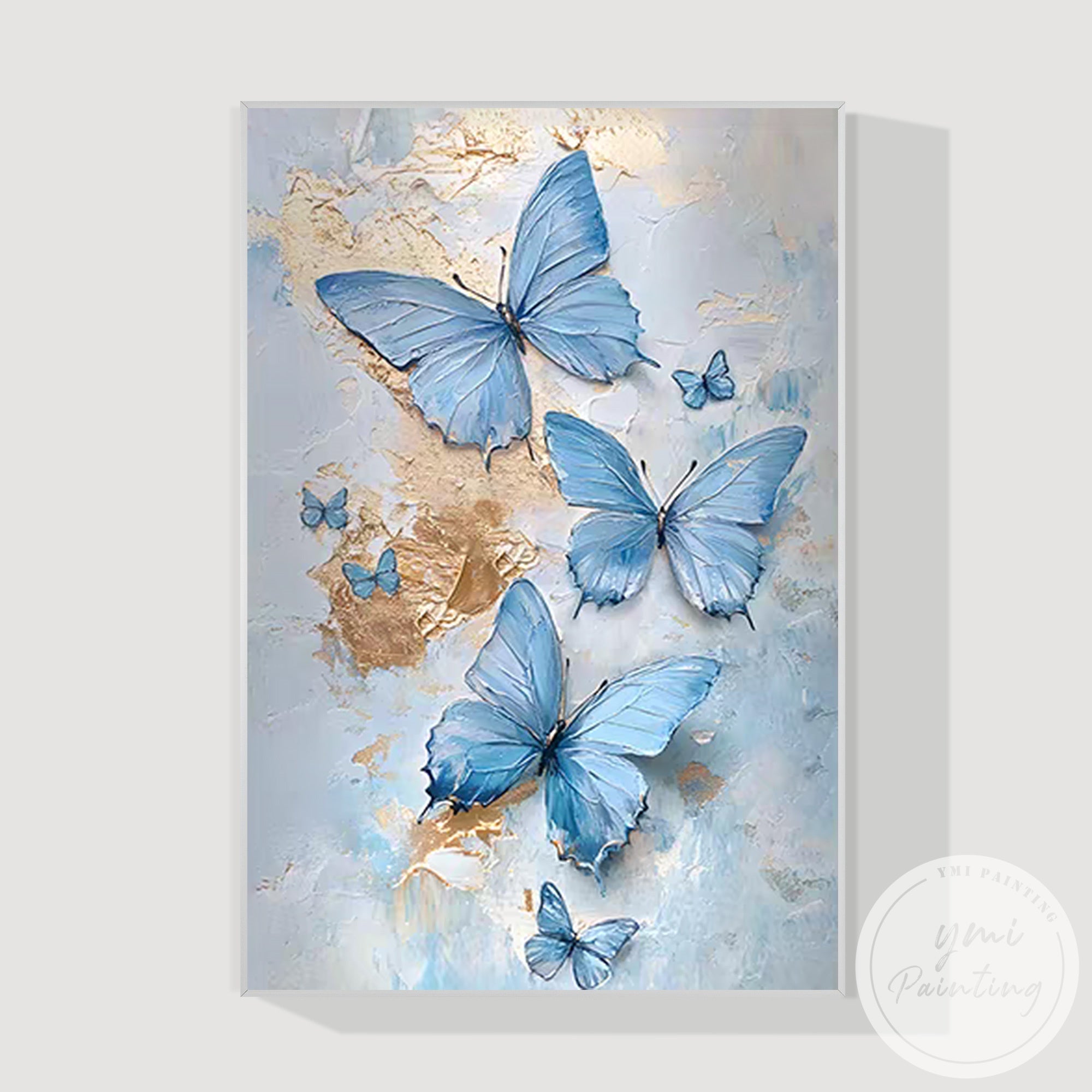 Blue artistic butterfly wall art textured canvas for bedroom