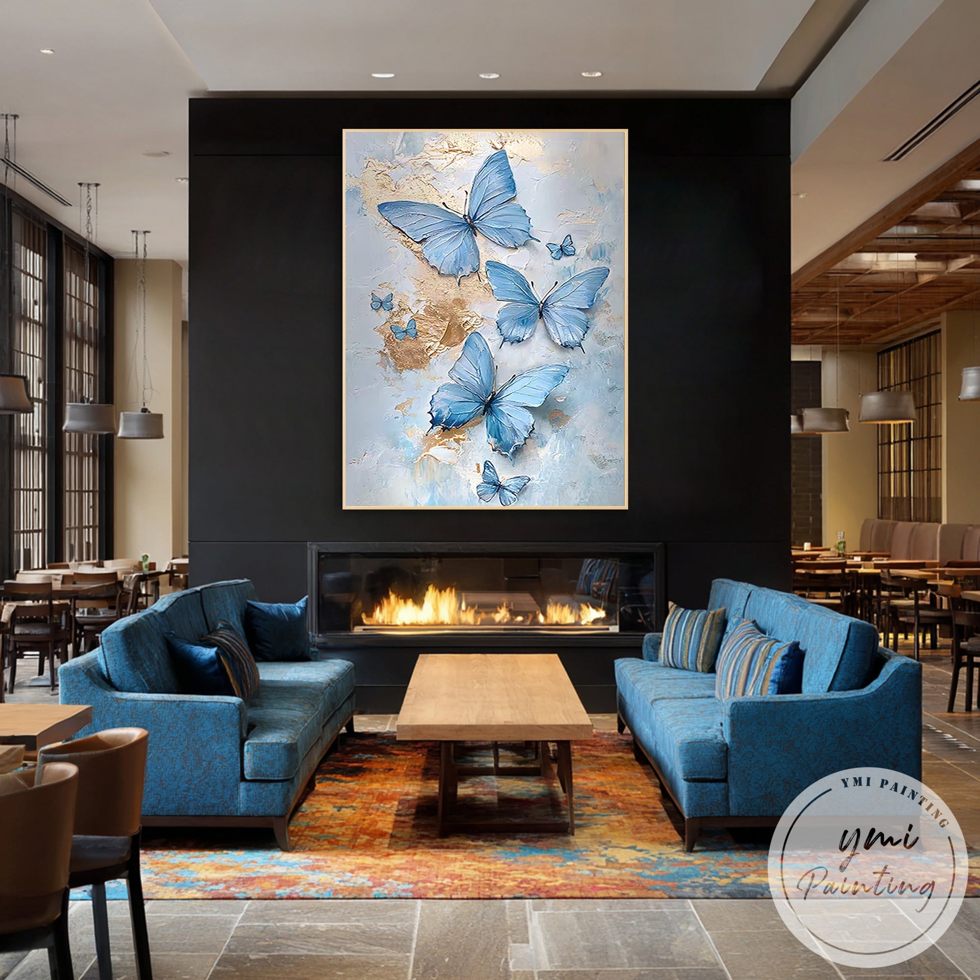 Textured blue butterfly artwork for modern bedroom decor