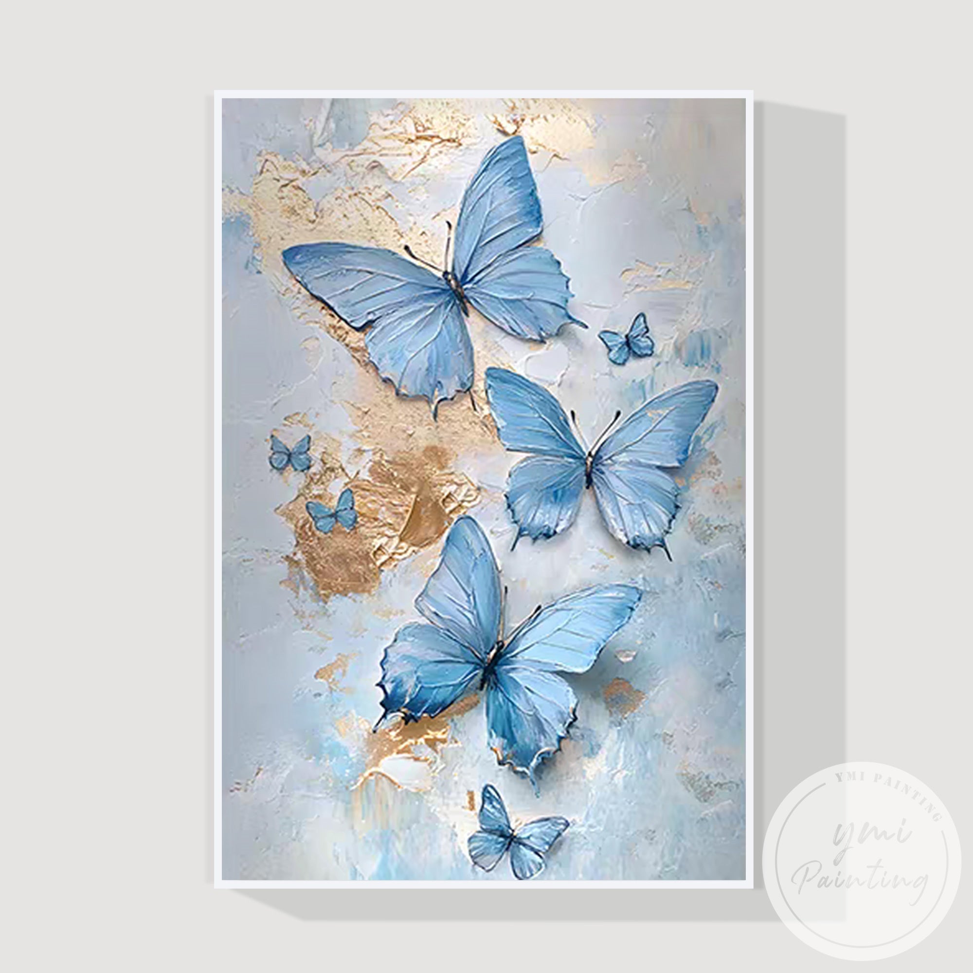 Blue artistic butterfly wall art textured canvas for bedroom