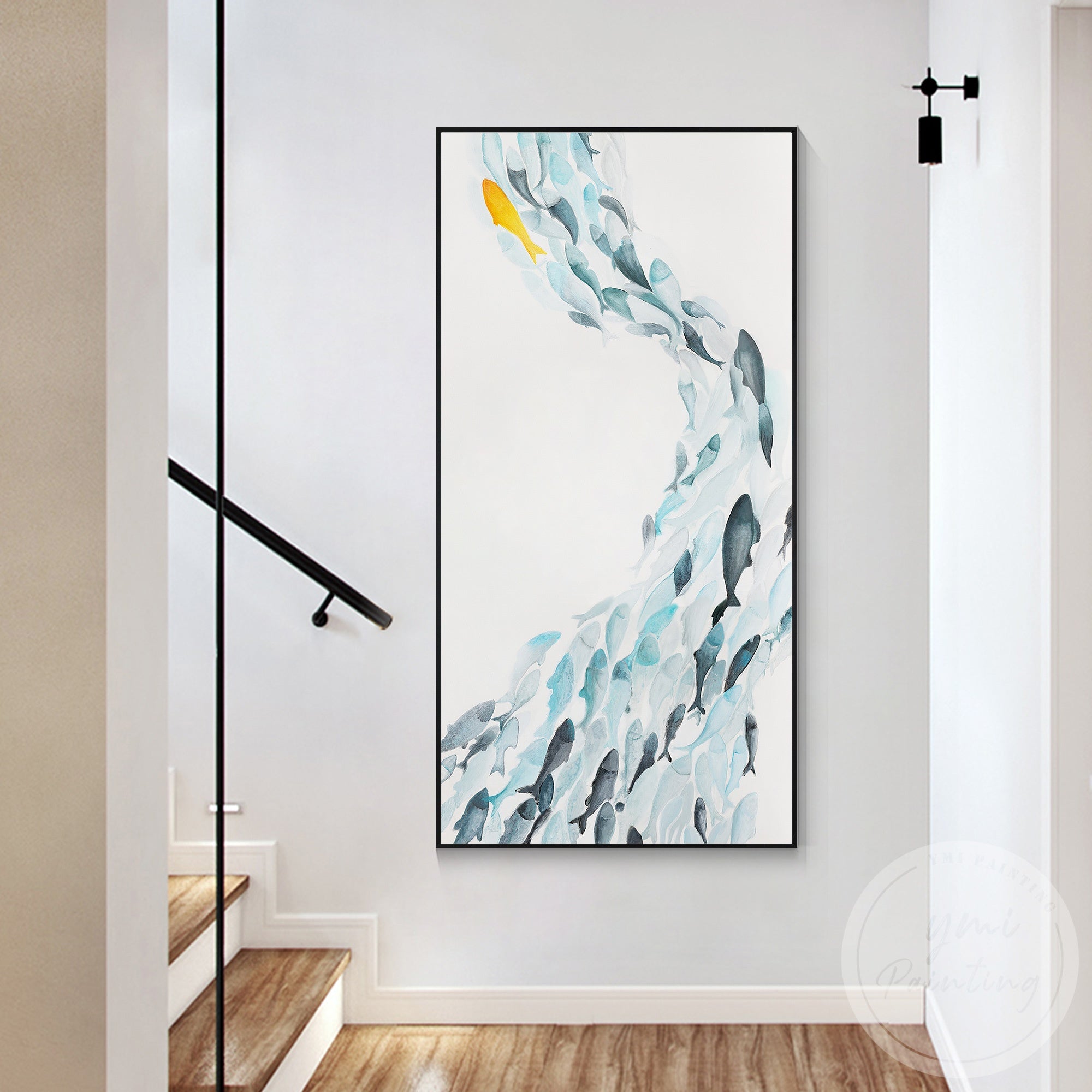 Large vertical ocean painting for modern coastal decor