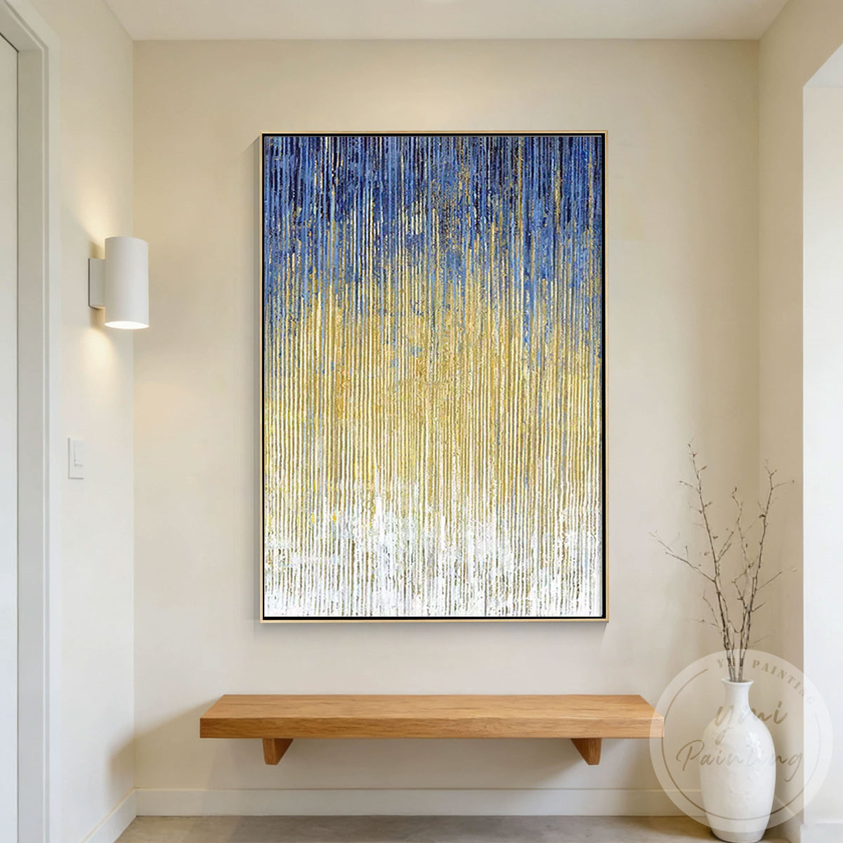 Textured blue gold canvas art for modern home