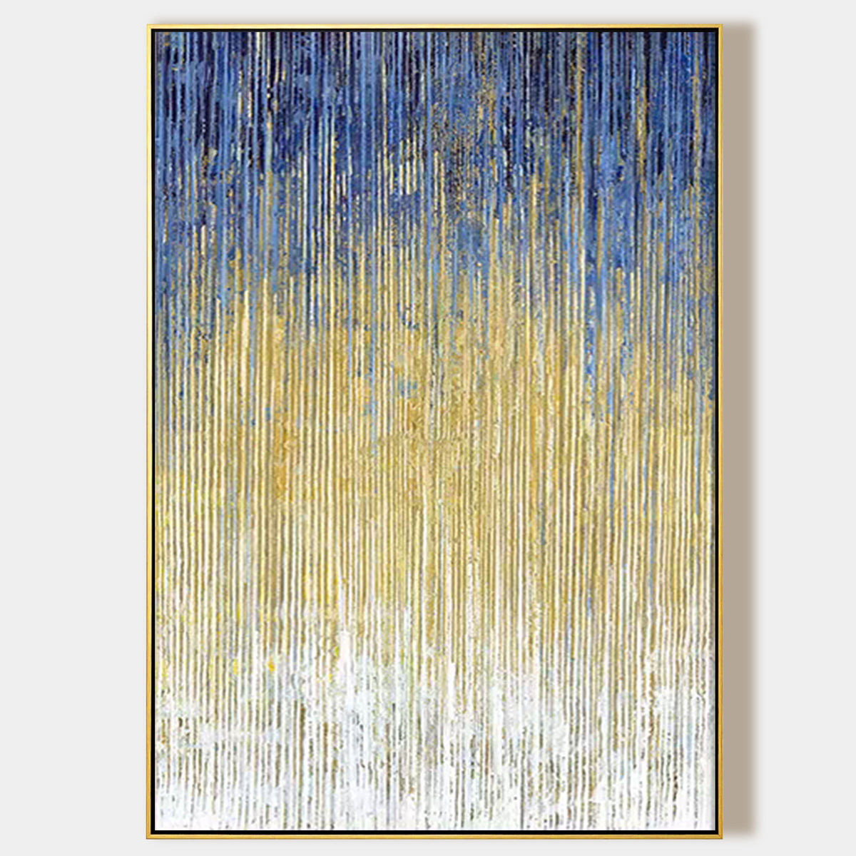 Blue gold abstract painting on textured canvas