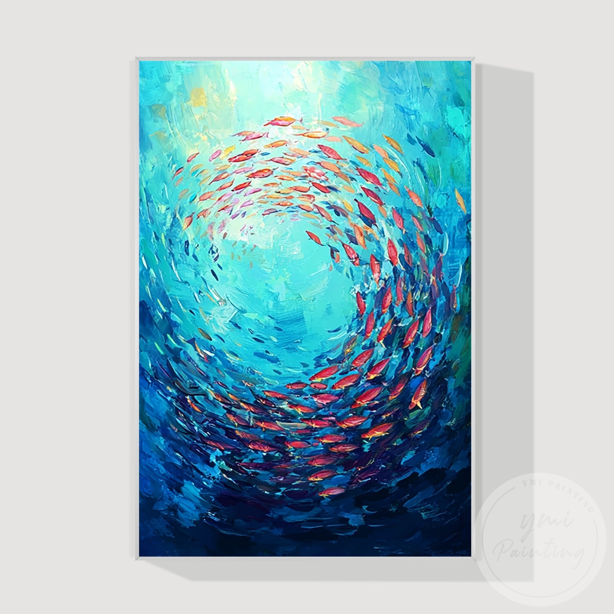 Modern abstract fish painting for beach house interior