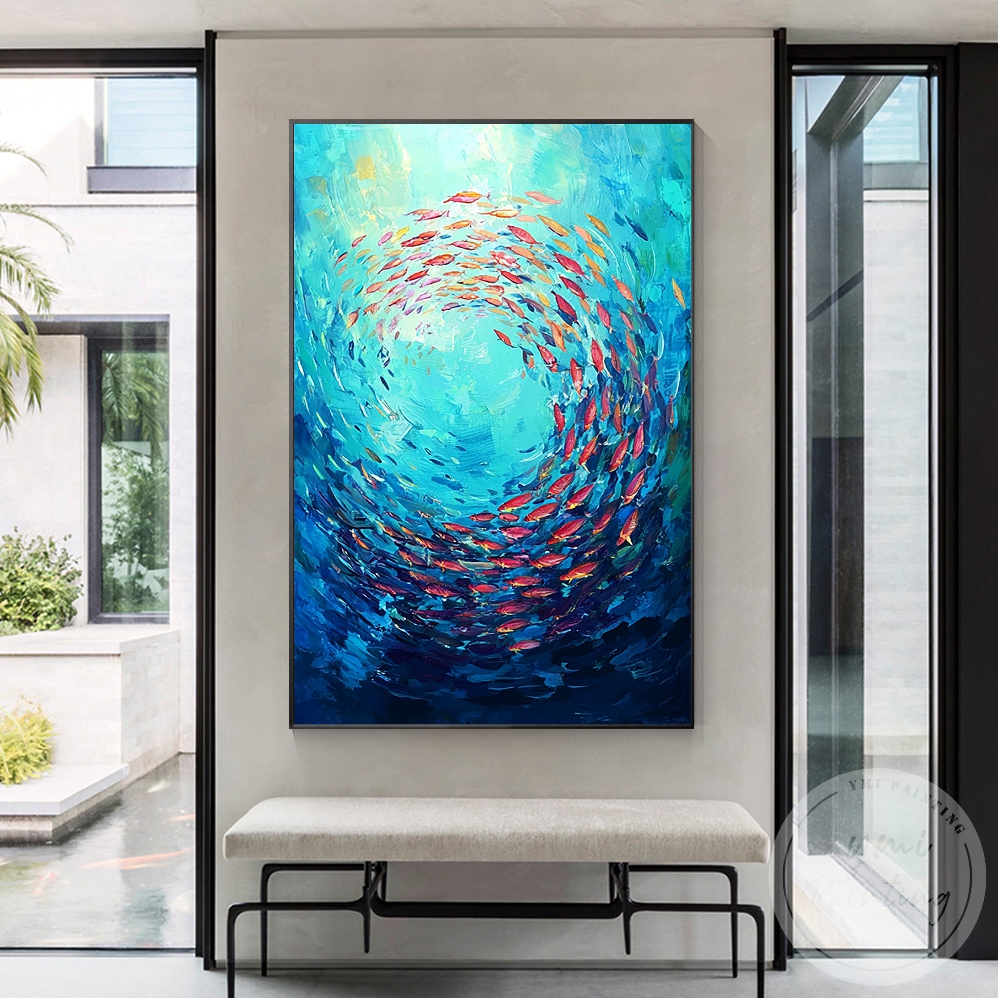 Hand painted fish wall art for modern coastal home decor