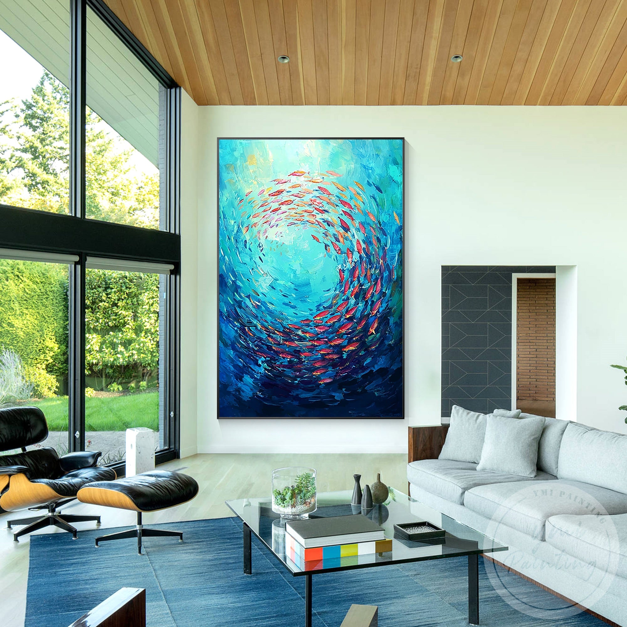 Large school of fish ocean wall art for living room