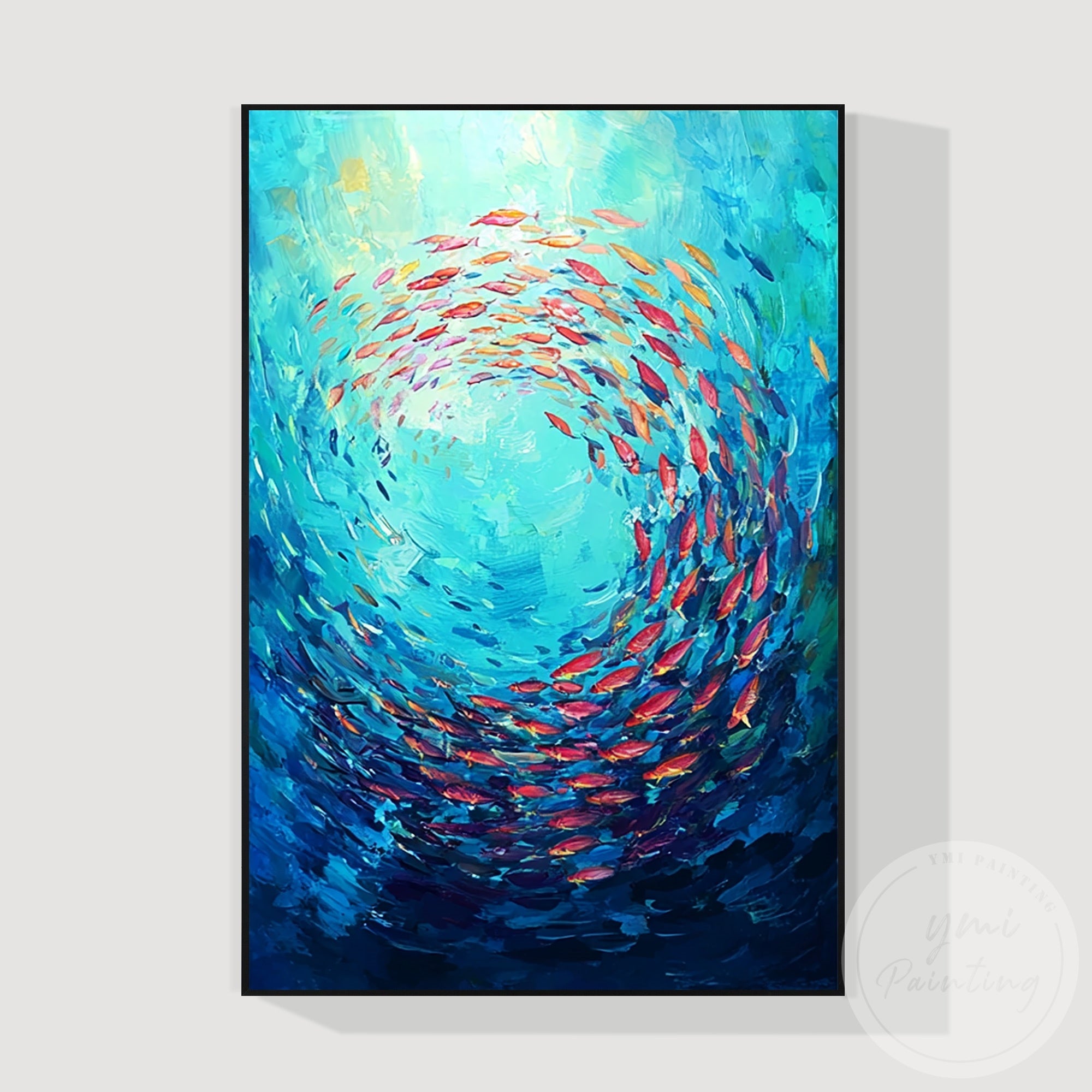 Hand painted nautical wall art blue ocean fish canvas
