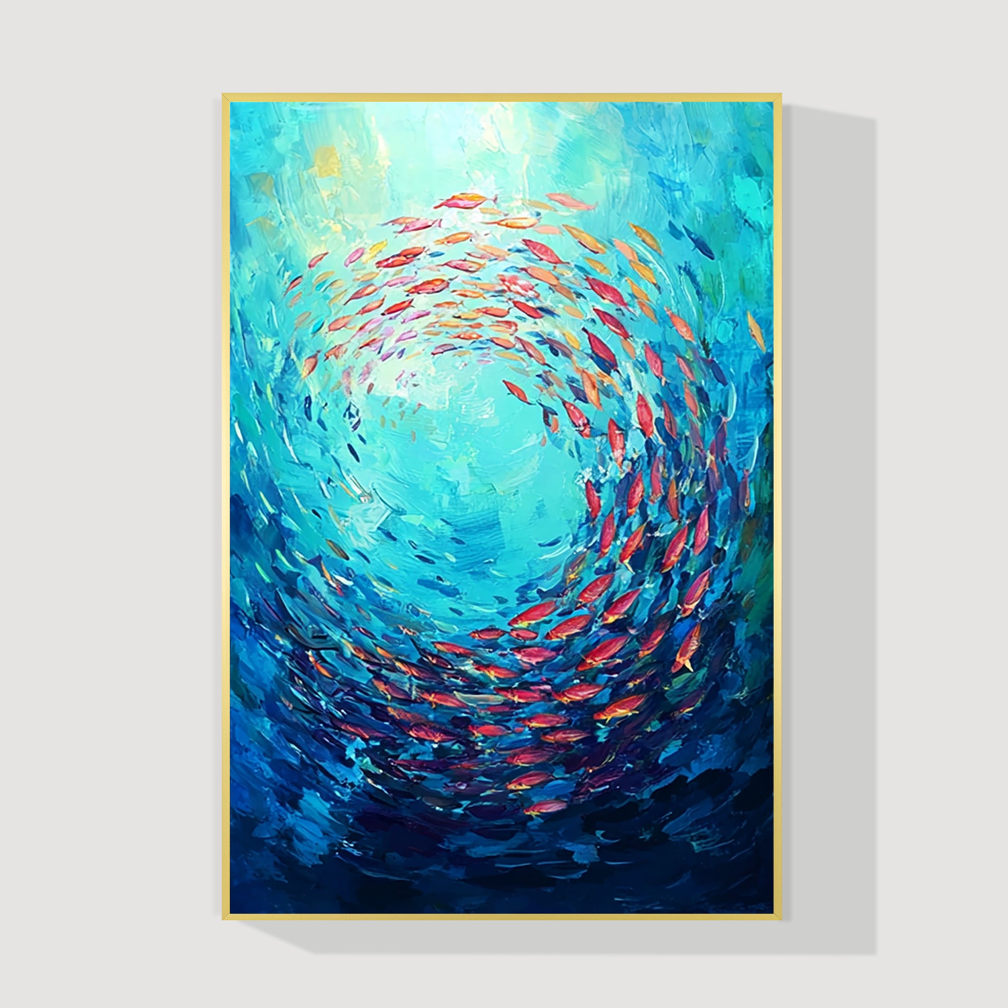 Blue ocean fish painting hand painted abstract canvas wall art