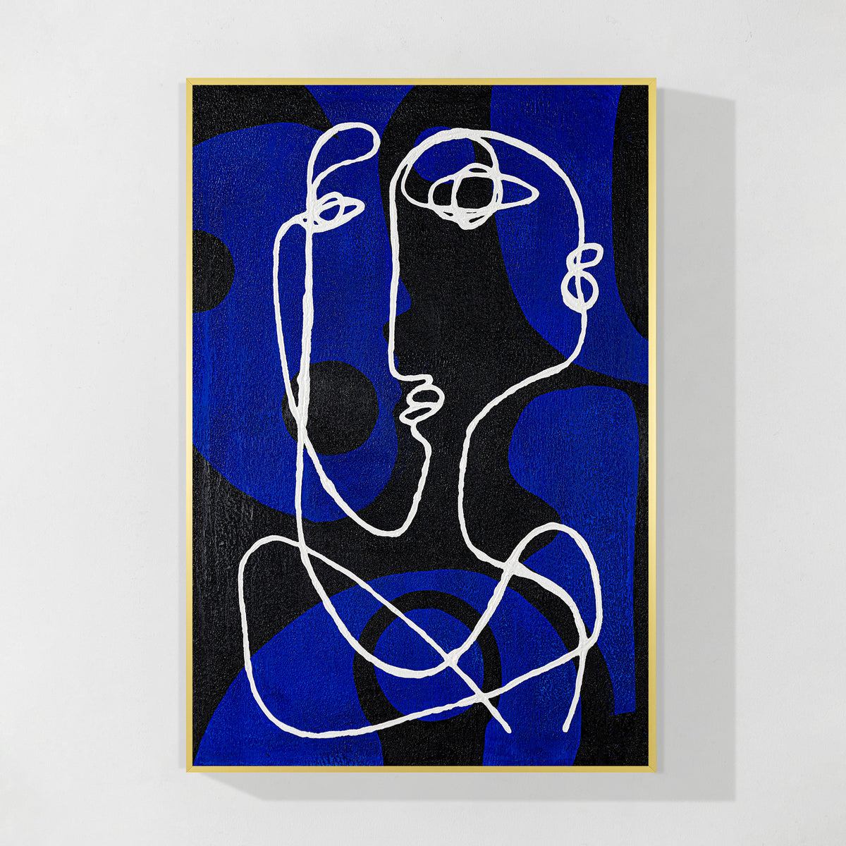 Blue Picasso-inspired line art textured abstract canvas painting