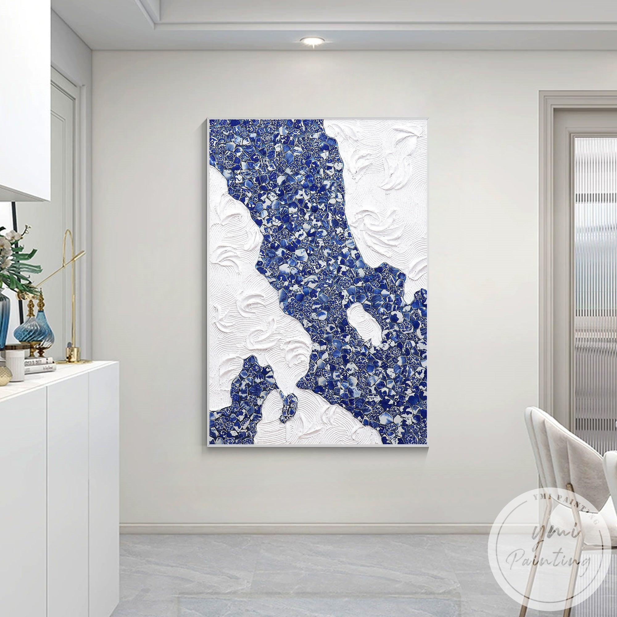 Abstract porcelain inspired mosaic canvas for home interior decor