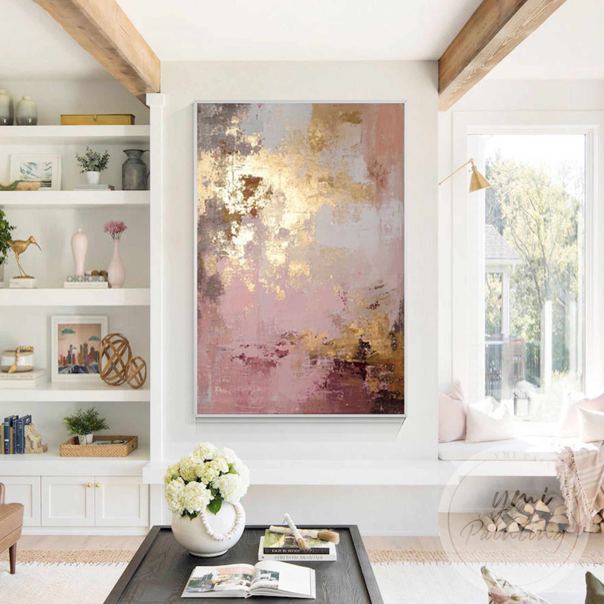 Elegant neutral minimalist canvas for living room decor