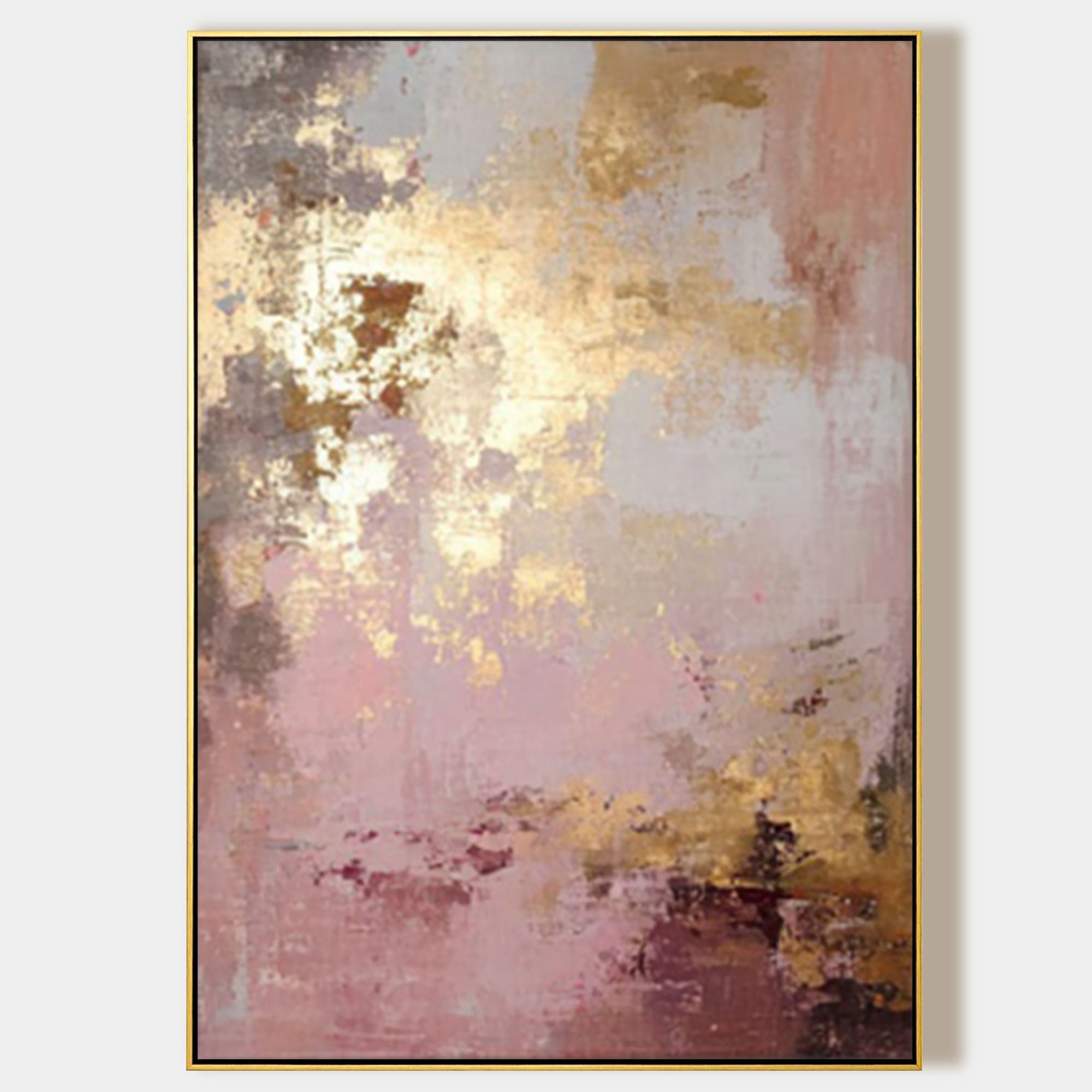 Blush pink abstract painting with gold accents textured wall art